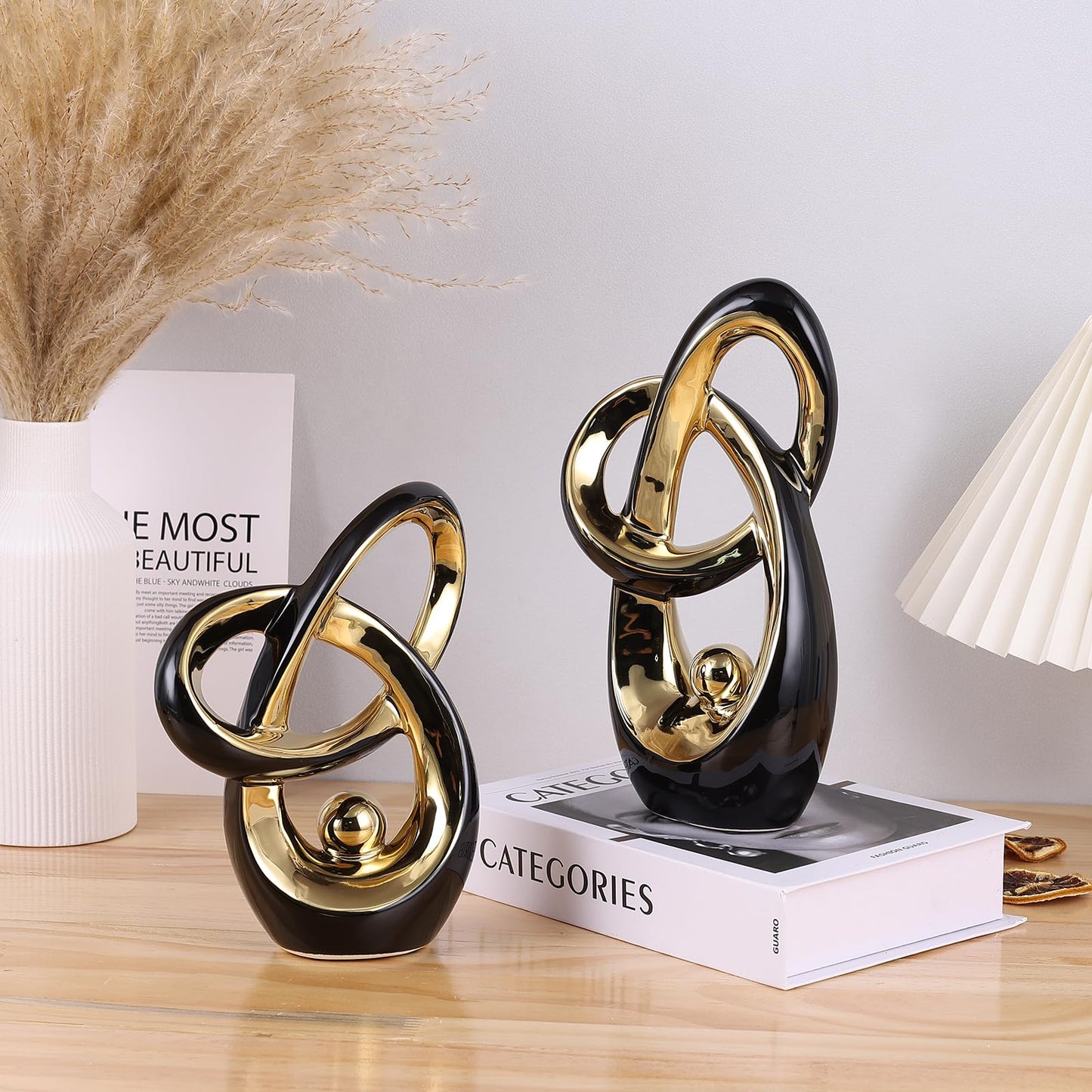 LINYTHER Black and Gold Decor Desk Sculpture Home Decor Large, Abstract Modern Art Gold Knot Knick Knacks for Shelves, Coffee Table Dining Table, Mantle Cabinet TV Stand Christmas Centerpiece