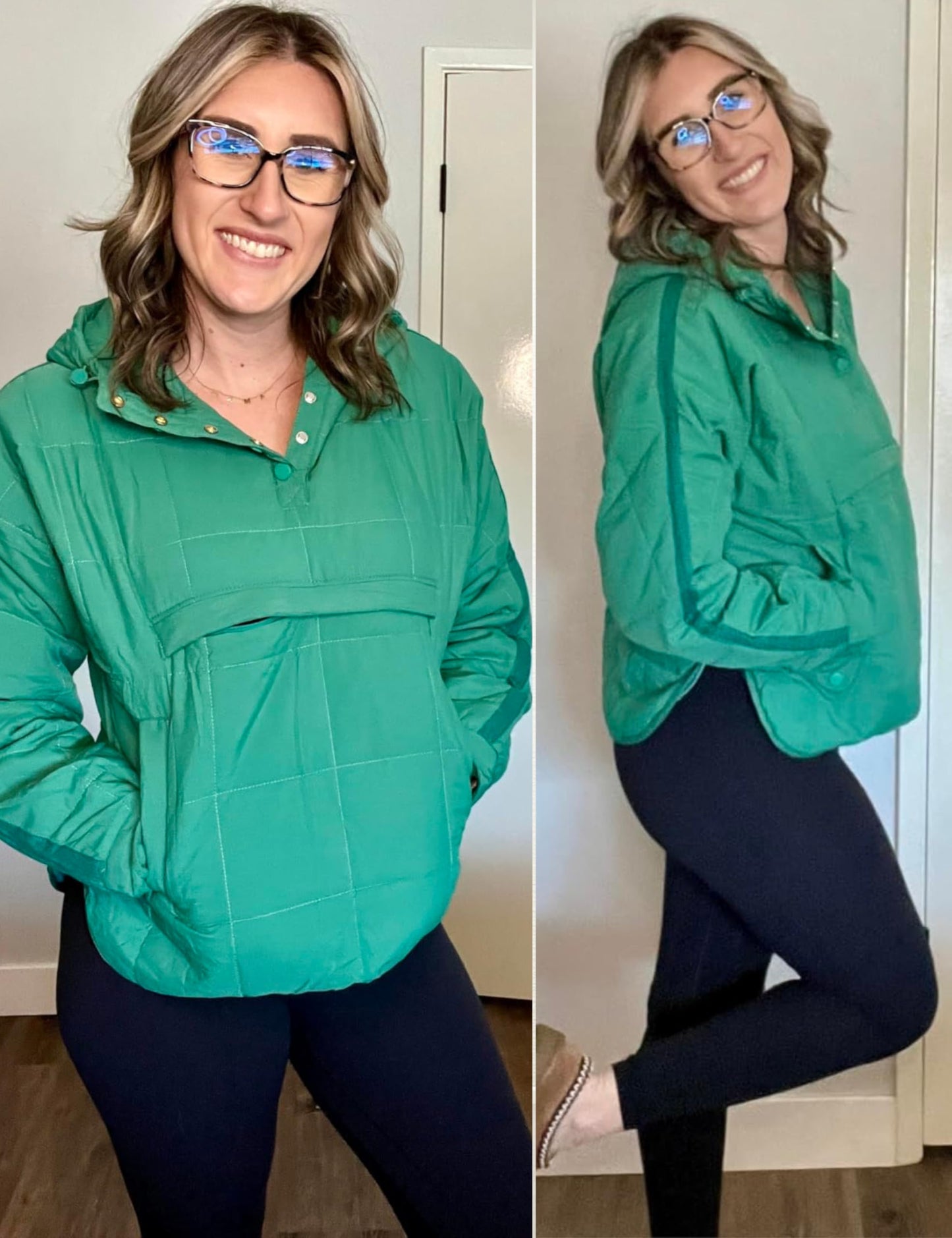 AICHARMWA Women's Pullover Puffer Jacket Hooded Oversized Lightweight Quilted Jacket Winter Warm Padded Coat(028-Green-XL)