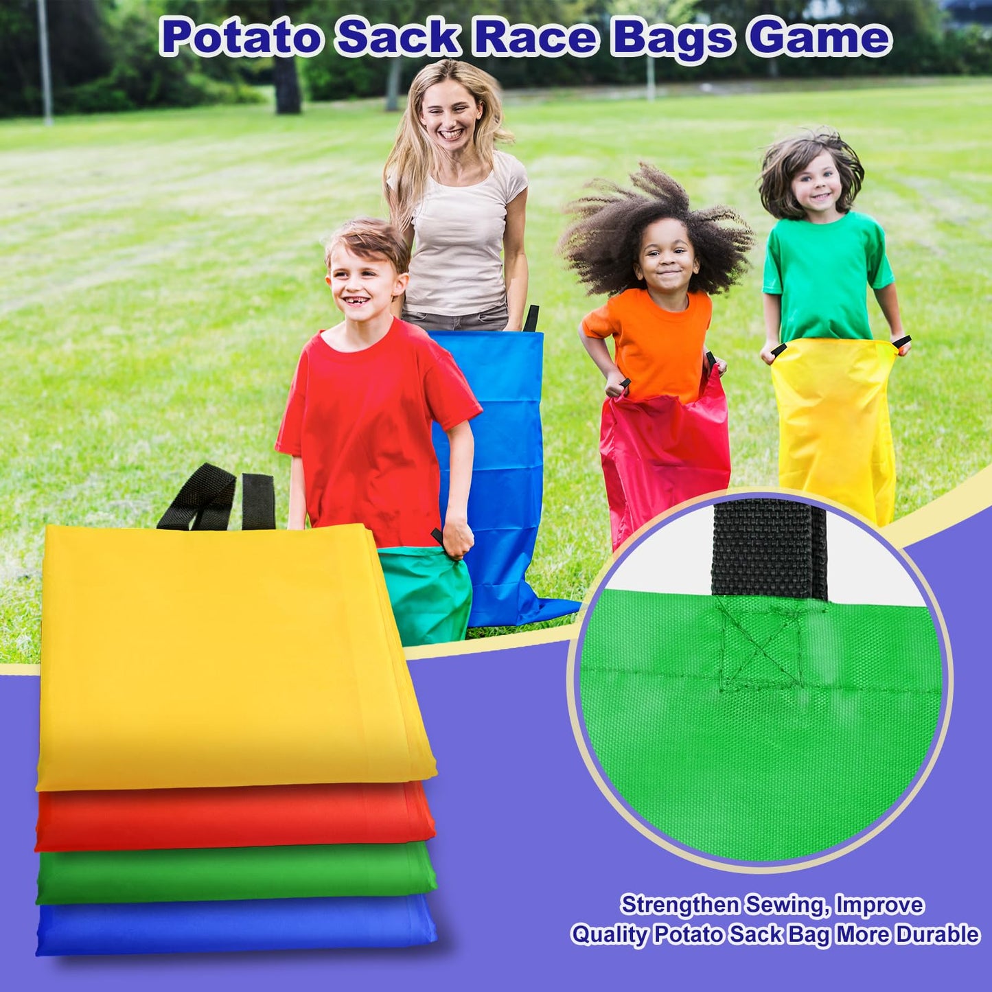Potato Sack Race Bags - Sack Race Bags for Adults and Kids, Bean Bag Toss Game, 3 Legged Relay Race, Egg Spoon Game, Carnival Outdoor Lawn Game for Easter, Halloween, Christmas, Birthday Party