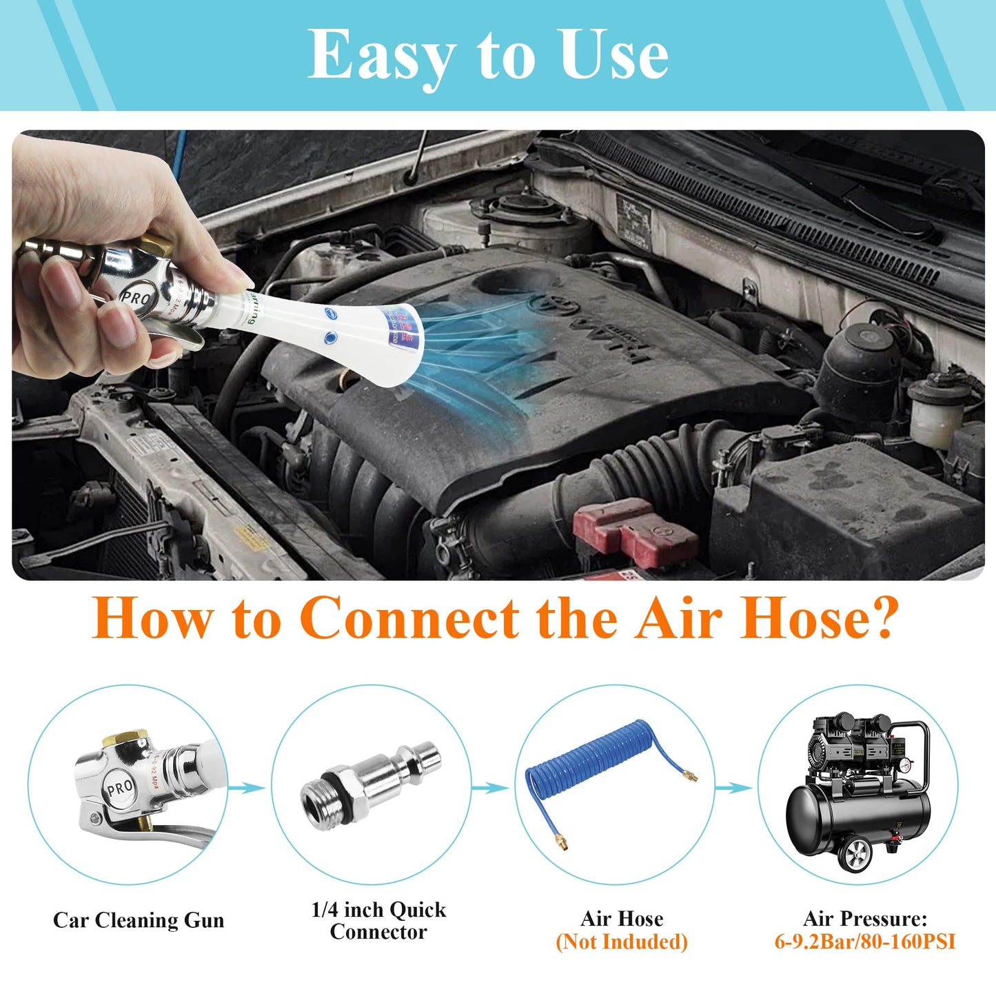 GOCCIDA High Pressure Car Interior Cleaning Gun Car Detailing Tool Air Cleaning Tool for Quickly Blasts Dirt and Dust from Surface(New Upgraded Portable Air Blow Gun