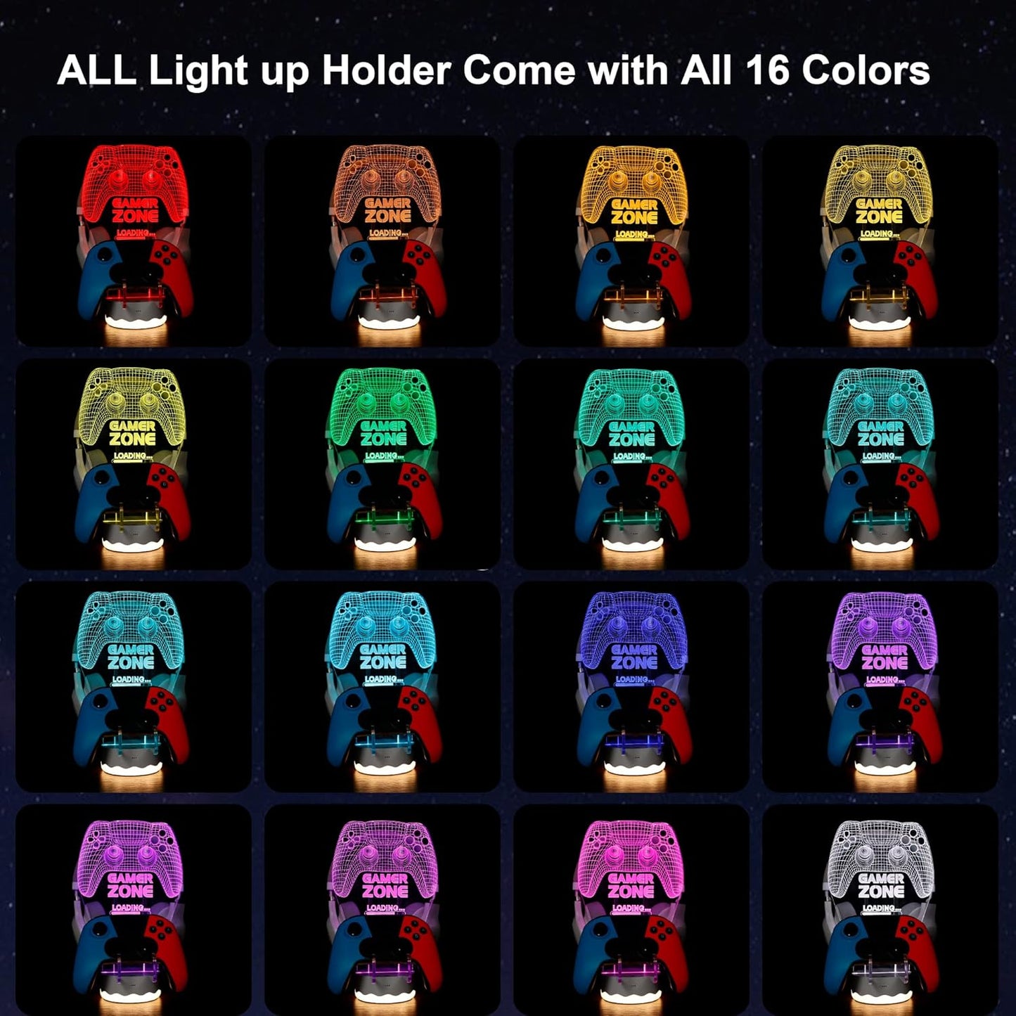 YuanDian Light up Headphone Controller Holder, 16 Colors 3D LED Lights Gamepad Headset Stand, Game Controller Hanger for All Universal Gaming PC Accessories