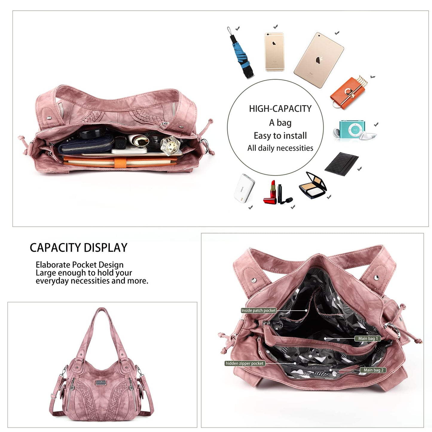 Purses and Handbags Women Fashion Tote Bag Shoulder Bags Top Handle Satchel Purses Washed Synthetic Leather Handbag Retro Pink 13.8 * 4.7 * 11.8 inches