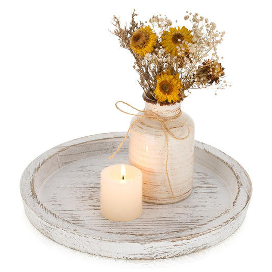 Romadedi Rustic Wooden Tray Candle Holder - Small Wood Decorative Plate Pillar Candle Tray for Farmhouse Kitchen Countertop Bathroom Coffee Table Organizer Home Decor Wedding Centerpiece, 11inch