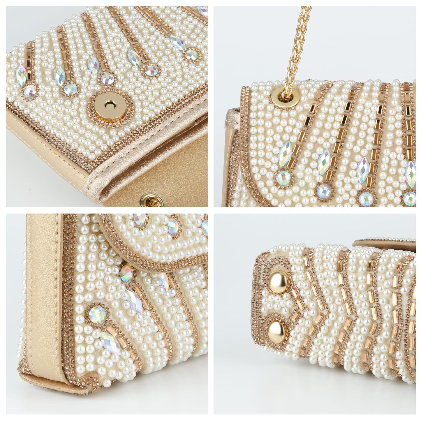 Gripit Pearl Clutch Purse Sparkly Rhinestone Evening Bag Small Glitter Wedding Party Prom Handbag for Women