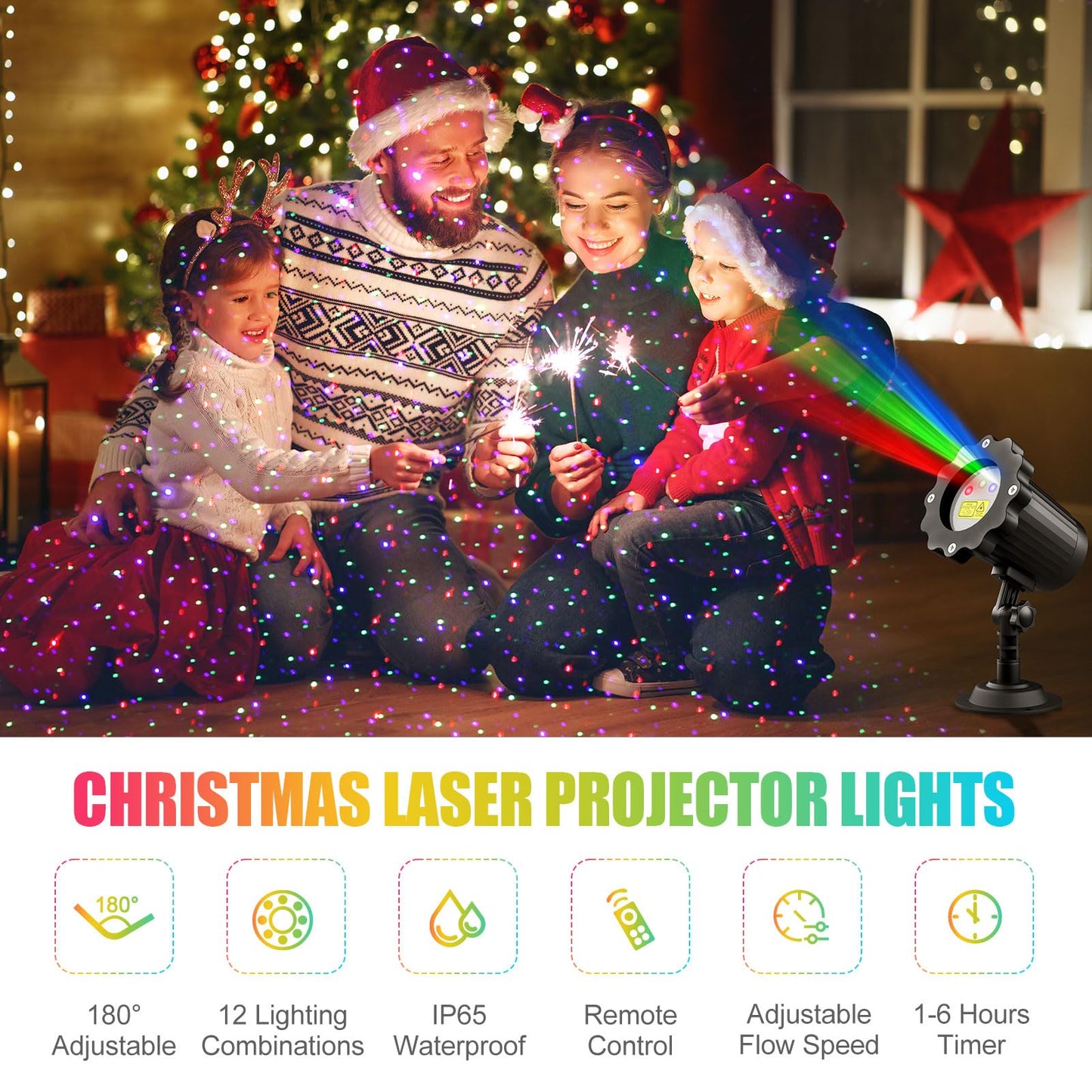 Waterproof Firefly Laser Projector Lights Outdoor,12 Effect Moving RGB Lights Show Laser Projection with RF Remote and Timer for Wedding Christmas Holiday Party Patio Garden Landscape Decor