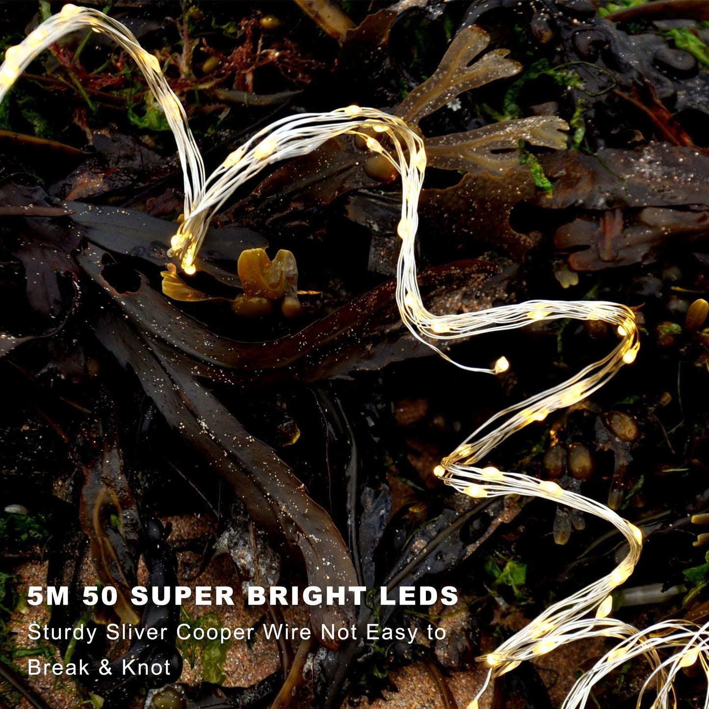 4 Pack Christmas Fairy Lights Battery Operated 16.4Ft 50 LEDs Silver Copper Wire Twinkle Lights with 2 Lighting Modes for Indoor Outdoor Wedding Holiday Yard Decorations (Warm White)