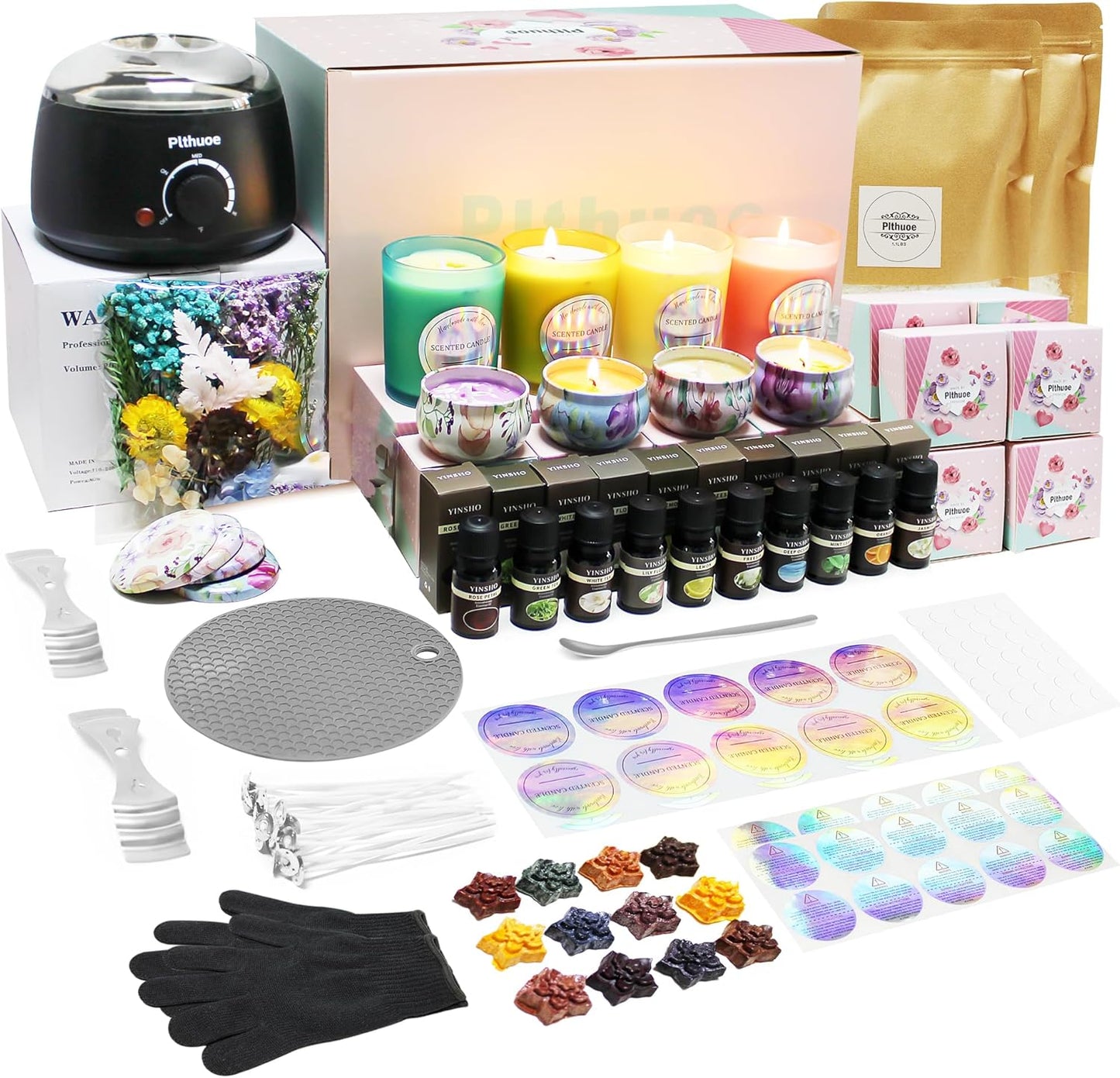 Candle Making Kit for Adults, Scented Candle Making Supplies with Soybean Wax Melter, DIY Arts&Crafts Kits Gift Starter Making Supply Perfect as Home Decorations with Glass Jar Candle Tins