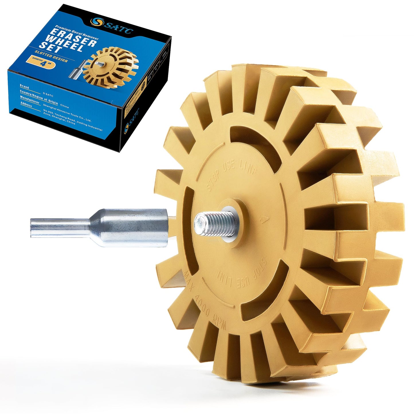 S SATC Decal Eraser Wheel Adhesive Remover Tool with Drill Adapter 4 Pack Rubber Wheel Decal Remover for Drill Emblem Removal Tool for Auto Body Metal Glass