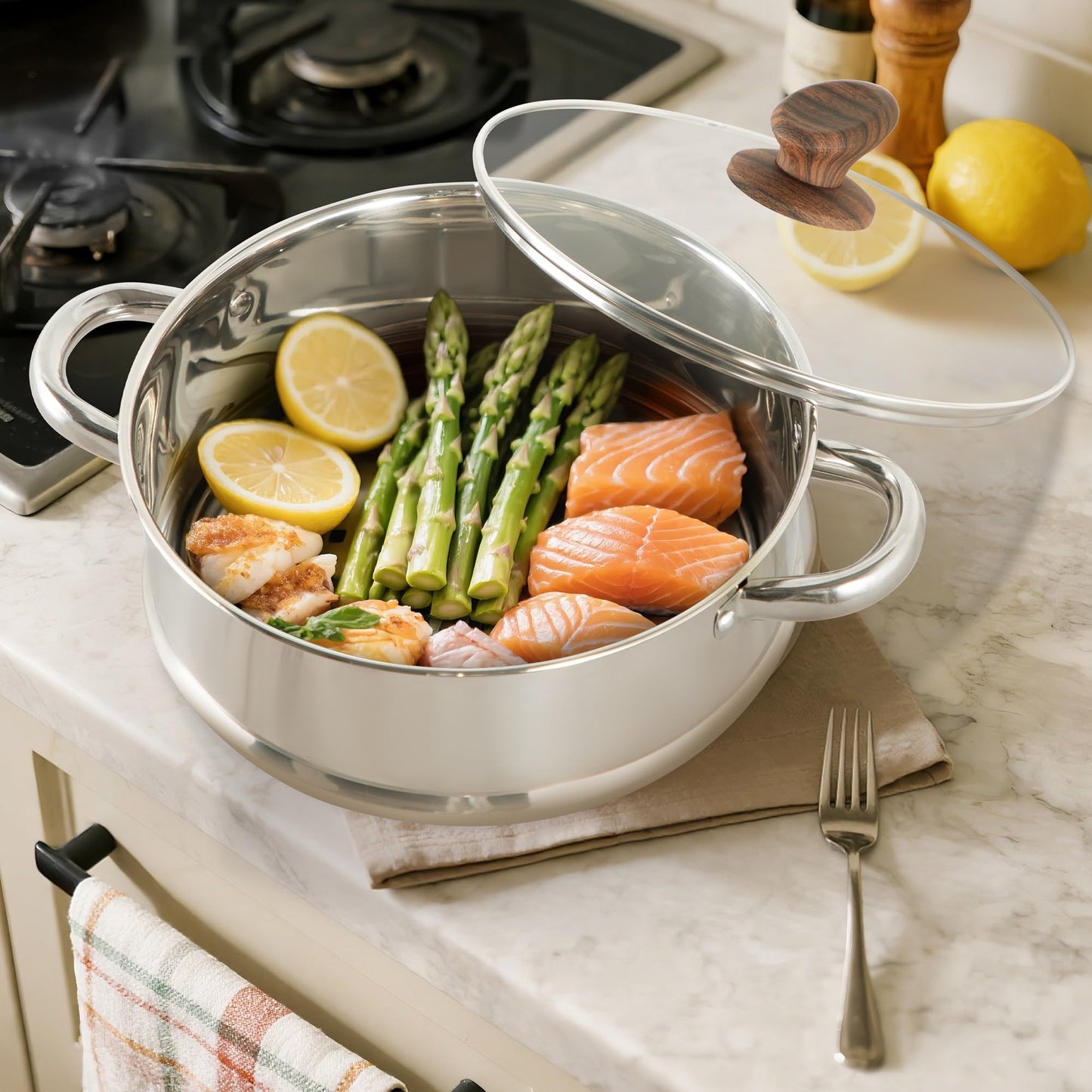 MAISON ARTS 17 Piece Pots and Pans Set Non Stick, Kitchen Cookware Sets with Nonstick Granite Stone Coating, Suitable for Induction Cooktops, Green