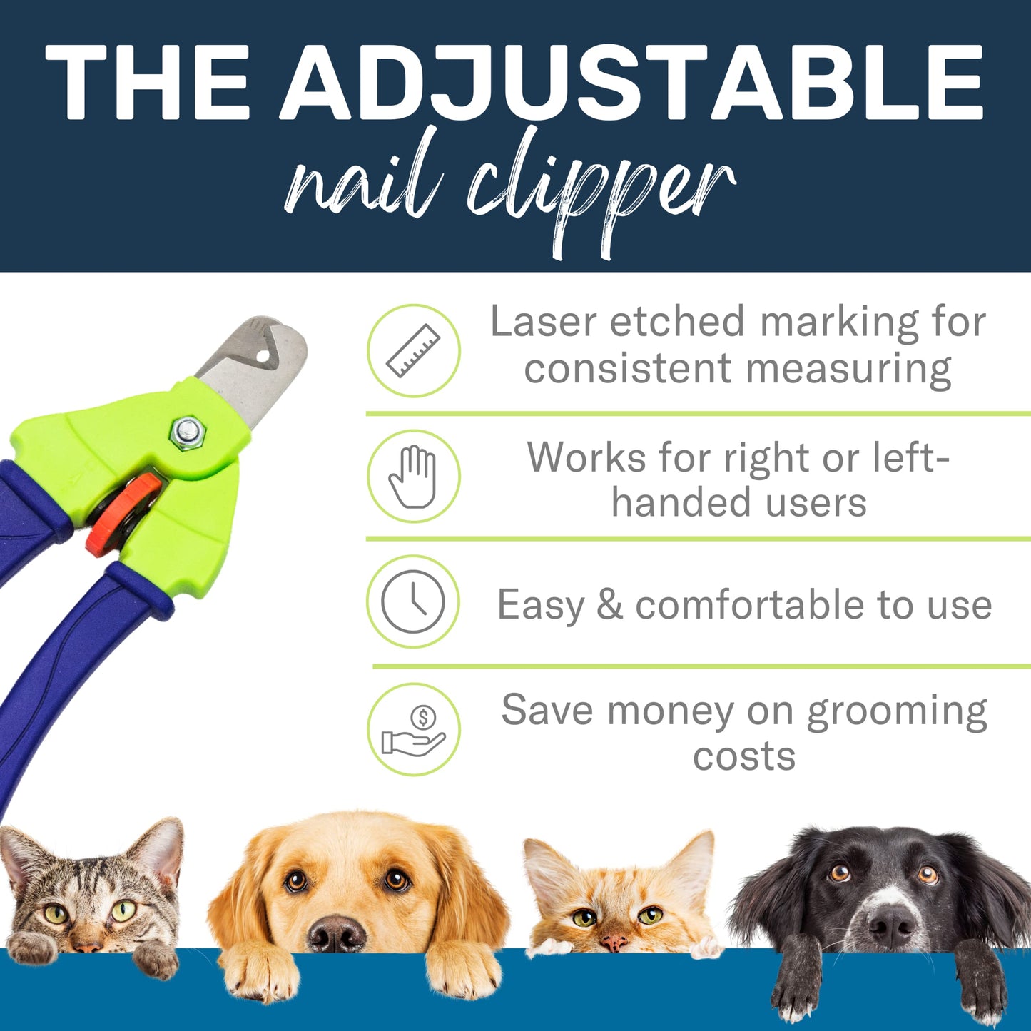 Zen Clipper Precise Safer Pet Nail Trimmer - Fully Adjustable Pet Claw Clipper for Dogs and Cats - Trims only The Amount of Nail You Chose Quick, Clean and Quiet Cut - Patented (Junior)