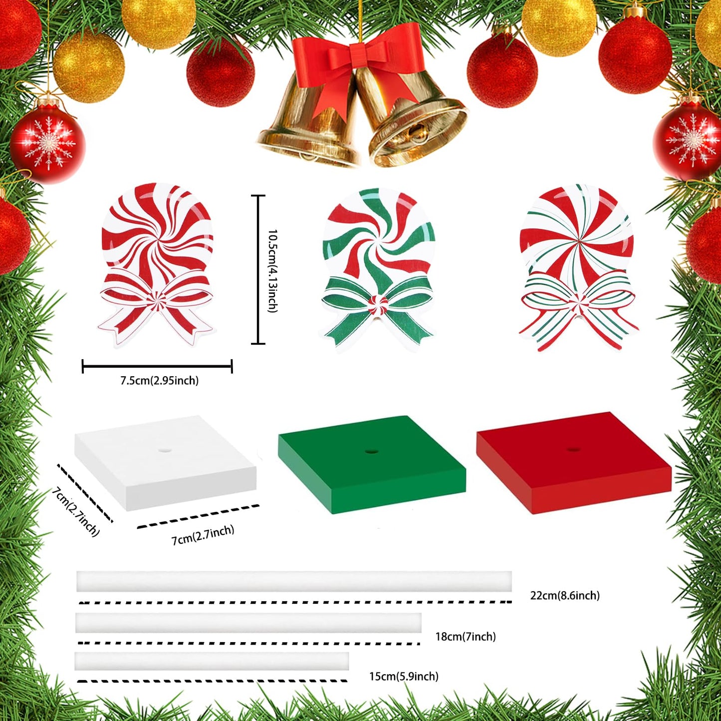 EOMEXAL 3 Pieces Christmas Table Decorations Wooden Christmas Tiered Tray Decor Xmas Tabletop Décor Candy Cane Décor for home(Classic)