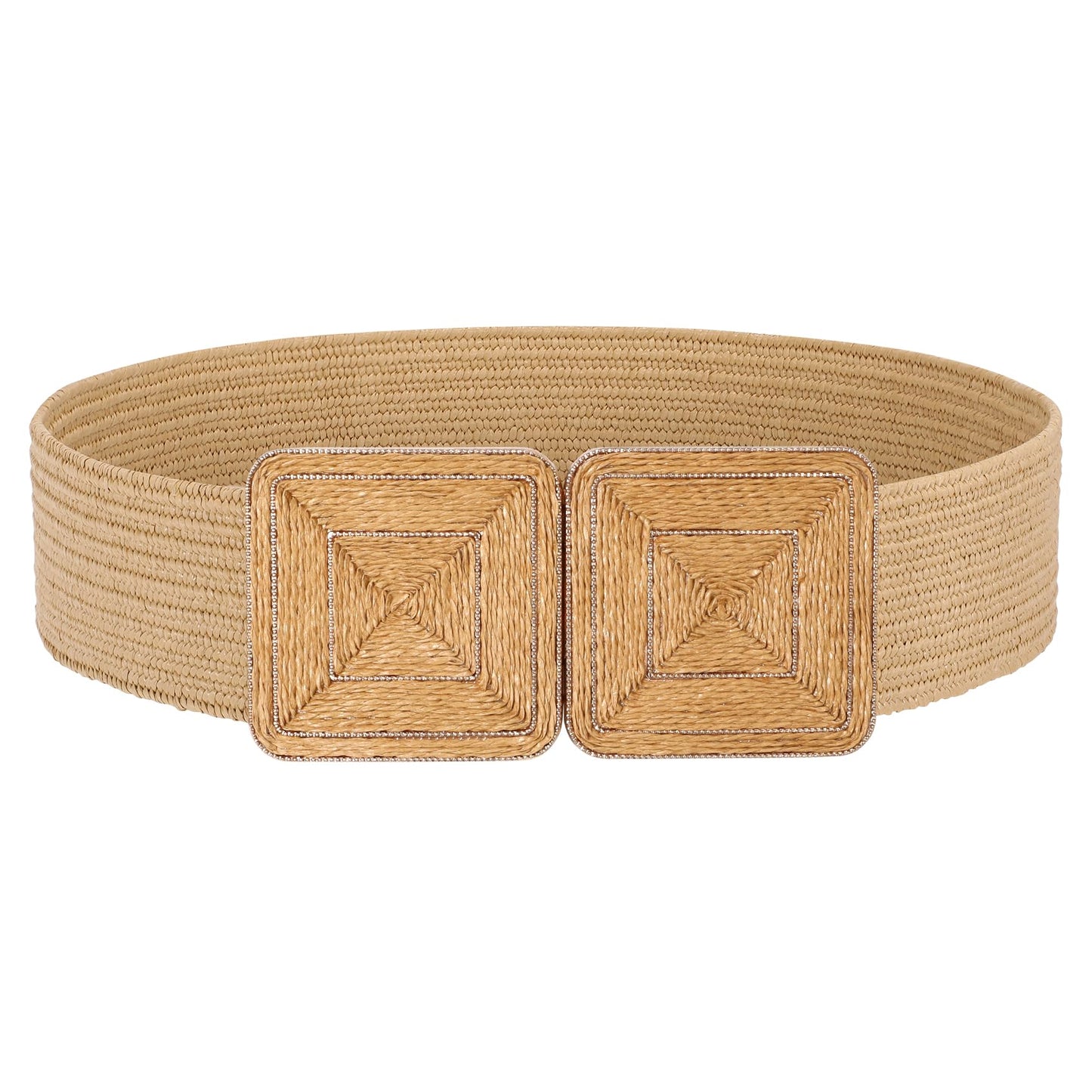 JASGOOD Straw Woven Elastic Belts for Women,Rattan Wide Stretch Belt for Dress Boho Wear Ladies Raffia Braided Square Belt