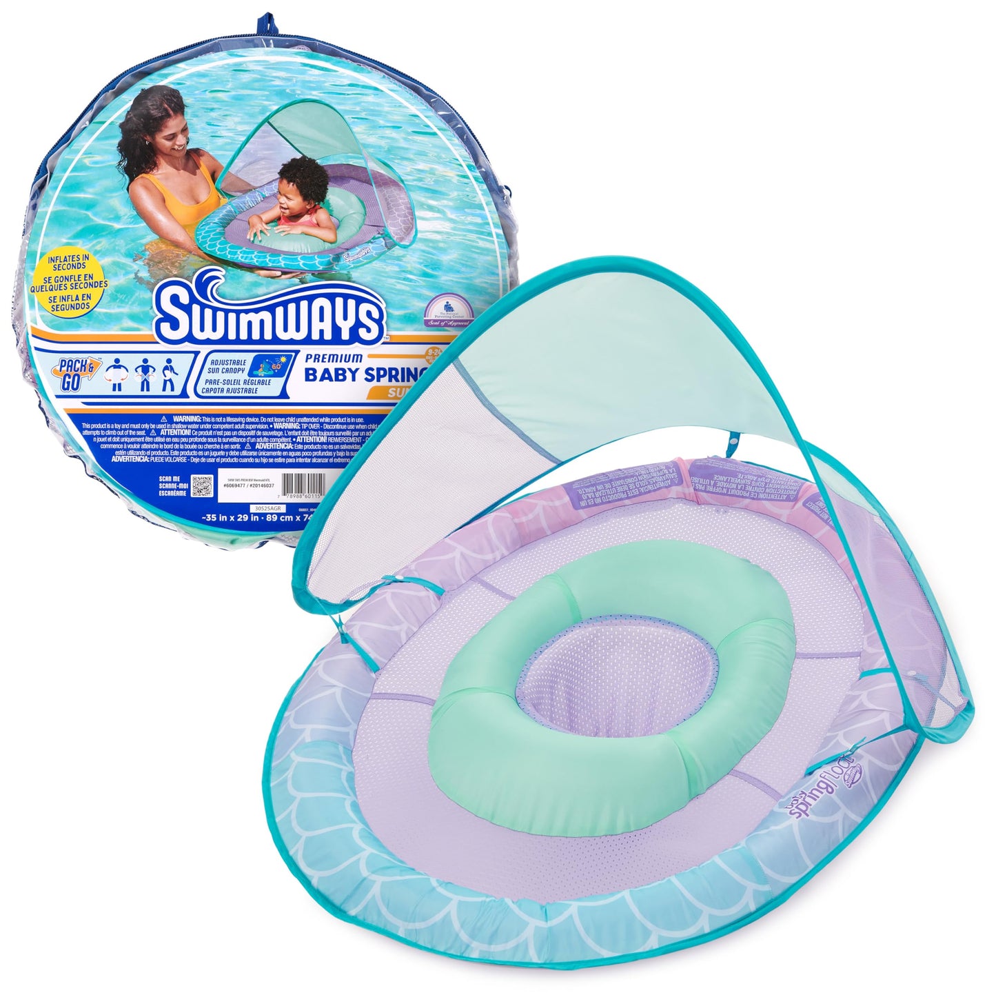Swimways Baby Spring Float, Baby Pool Float with Canopy & UPF Protection