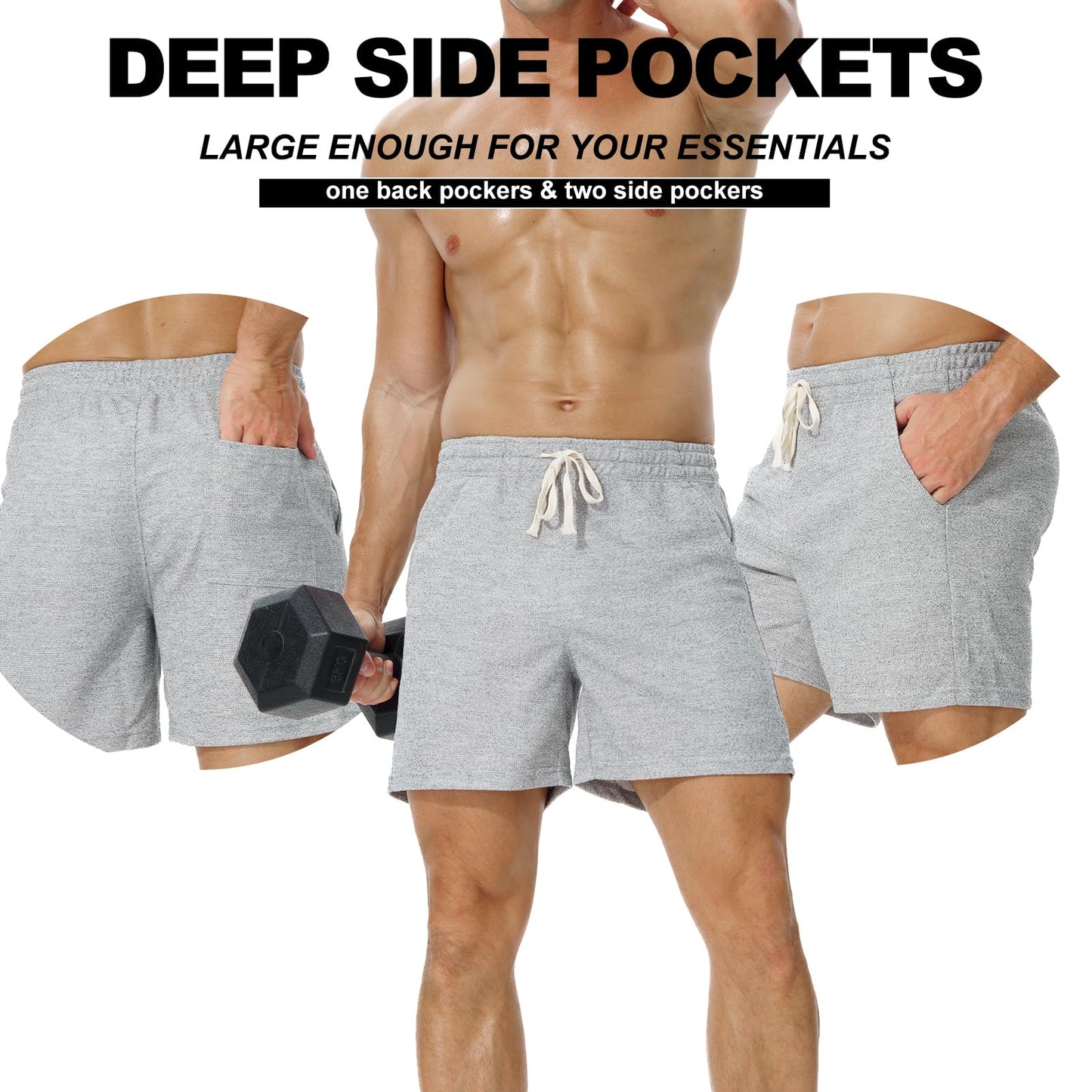 AIMPACT Mens Sweat Workout Shorts 5" Lounge Sleep Pajama with Pockets Casual Gym Sports Short Shrots, Greywhite
