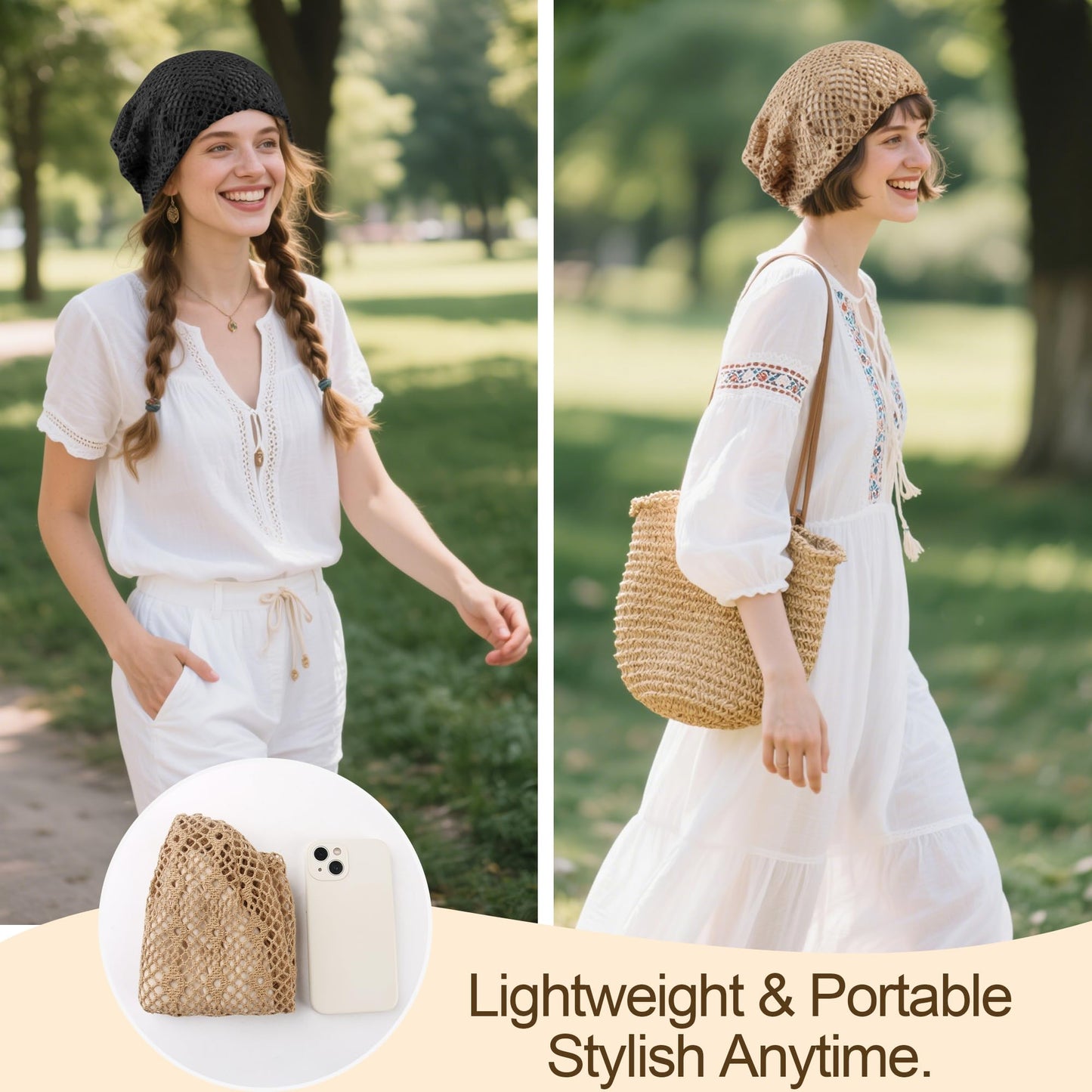 Women's Summer Beanie for Men Hat Boho Hats Adult Dwarf Hats Chemo Cap Cancer Headwear Caps Baggy Skull Sleep Cap Nightcap (C-1533Pack Closed Top)