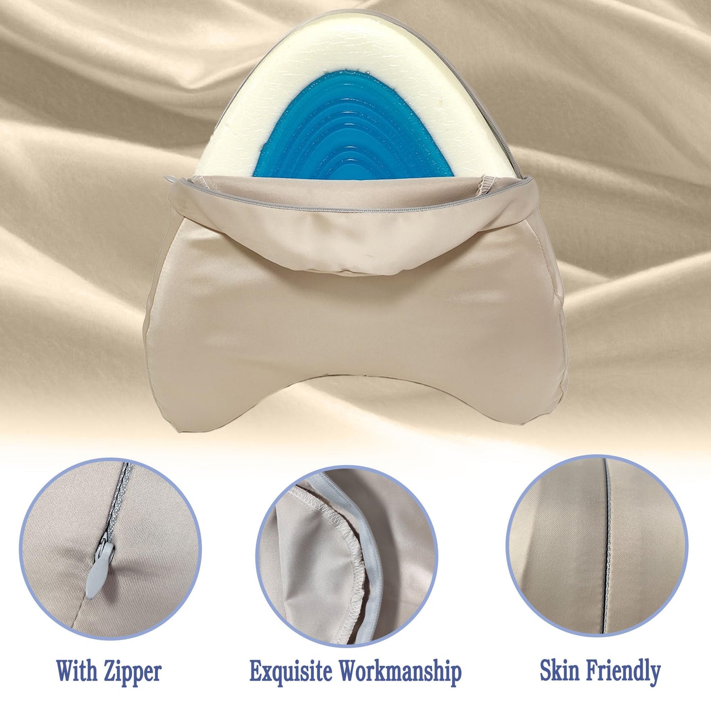 xcivi Satin Pillowcase for Contour Memory Foam Side Sleeper Support Pillow, Pillowcover for Knee Pillow, Smooth & Soft Pillow Cover (Champagne)