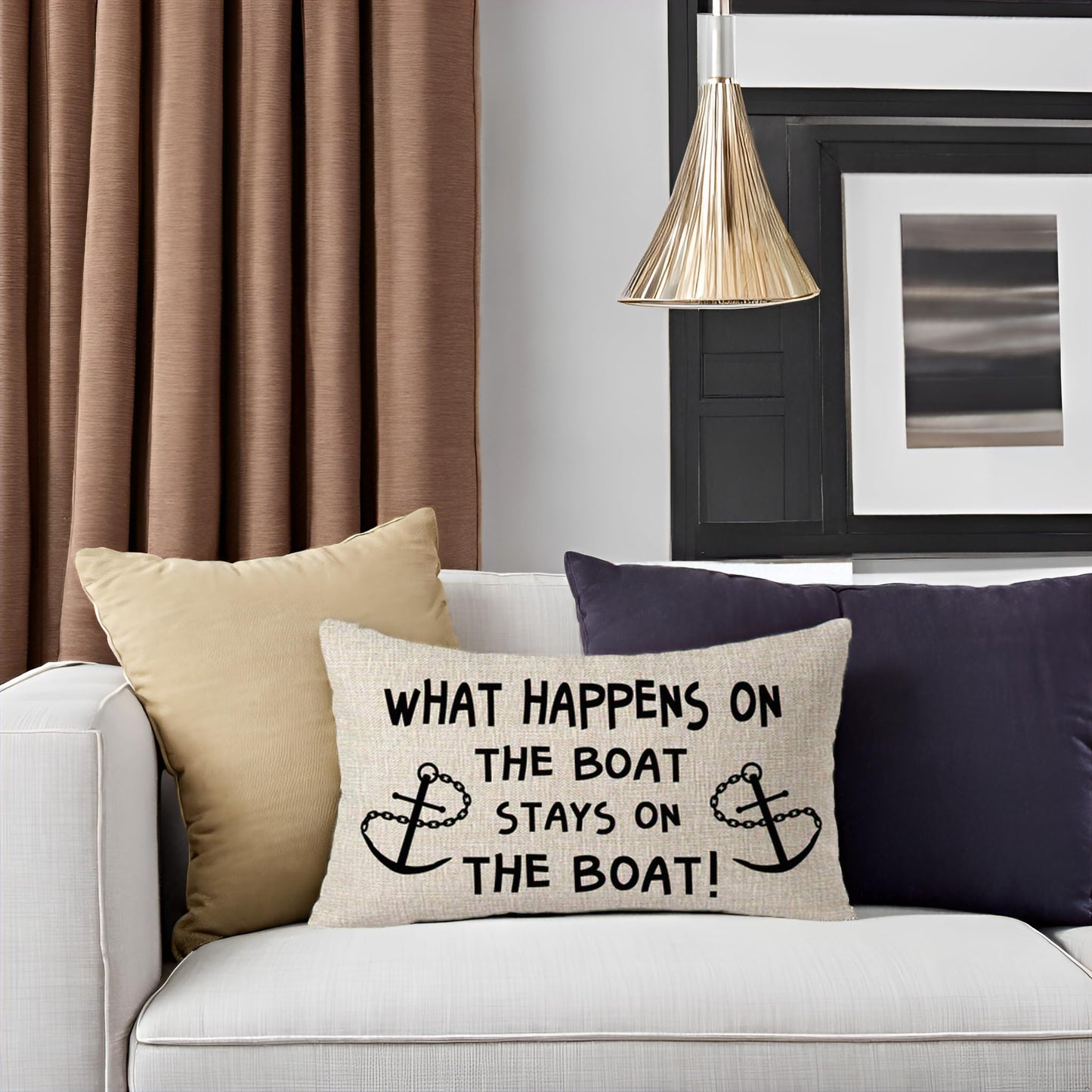 FELENIW What Happens On The Boat Stays On The Boat Anchor Throw Pillow Cover Cushion Case Cotton Linen Material Decorative 12x20 inches