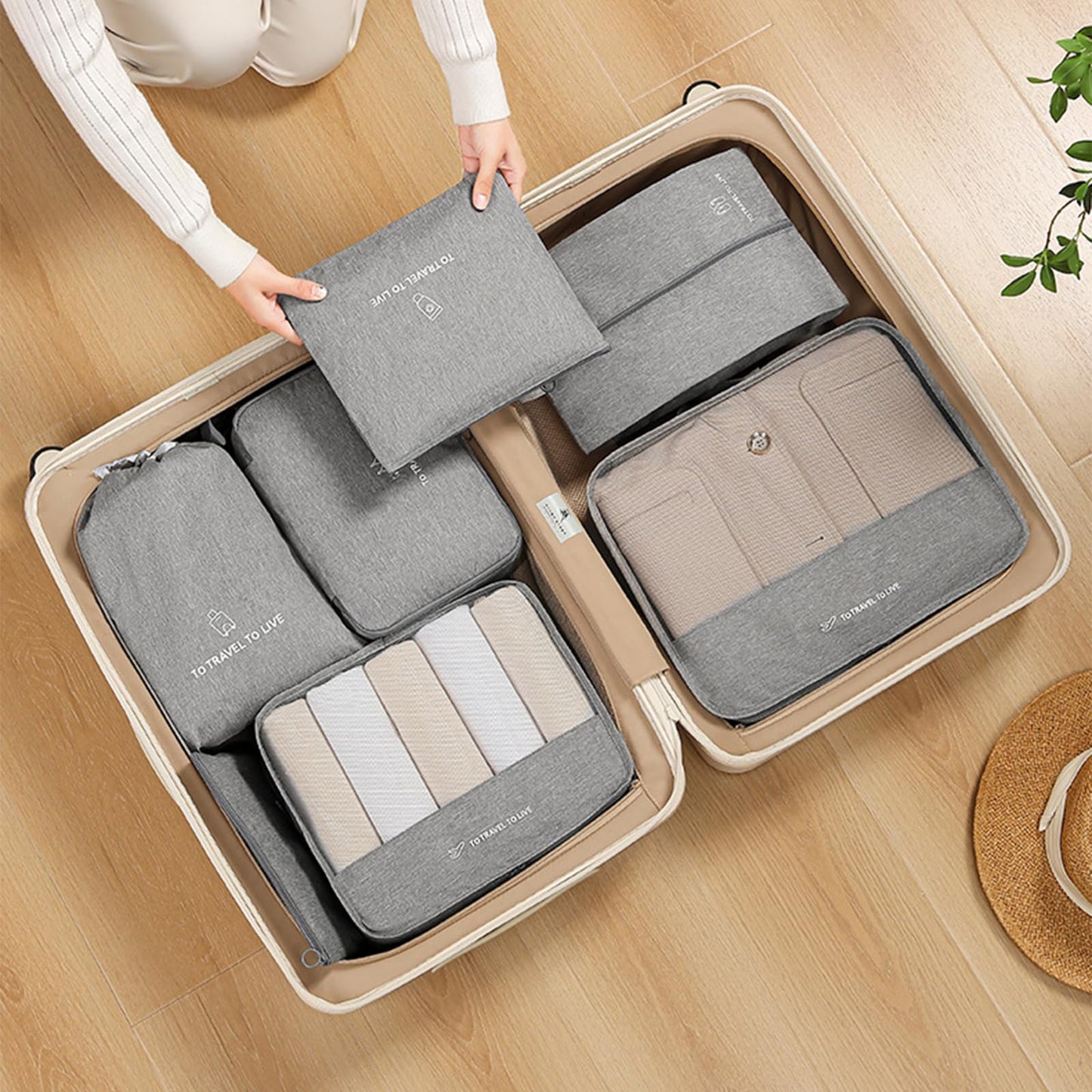 AQUAVOY Packing Cubes, 7 Set Packing Cubes for Travel, Suitcase Organizer Bags Set, Fabric Travel Cubes for Packing Luggage Organizers Bag, Traveling Organizer Bags for Luggage, Kids