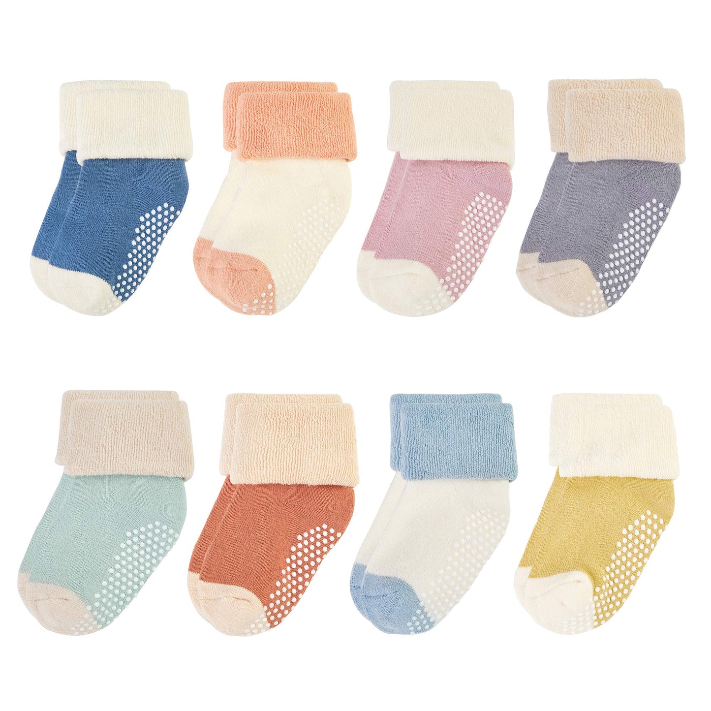 VWU Baby Toddler Kids Ankle Crew Socks with Grips Unisex Warm Thick Cotton Winter Socks 0-10 Years 6/8 Pack