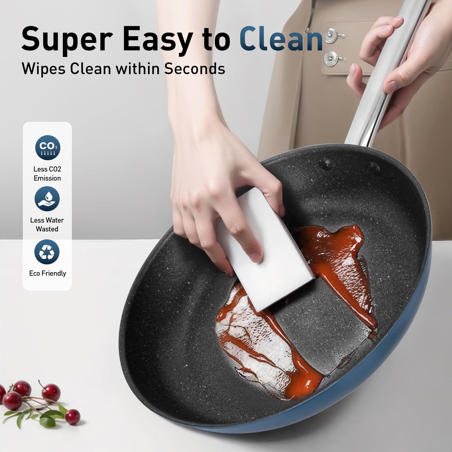 MAISON ARTS Nonstick Frying Pans Set 3 Piece, 12" Deep Saute Pan with Lid and 10" Fry Skillet, Induction Cookware Sets with Plasma Titanium Coating