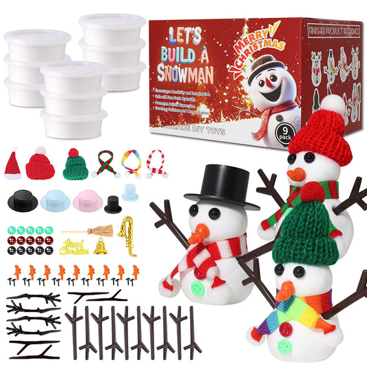 LAHAND 9-Pack Christmas Crafts Snowman Sets for Kids, Modeling Clay Snowman DIY Kit,Christmas Stocking Stuffers for Kids, Perfect for Winter Children's Holiday Party Decoration Gifts