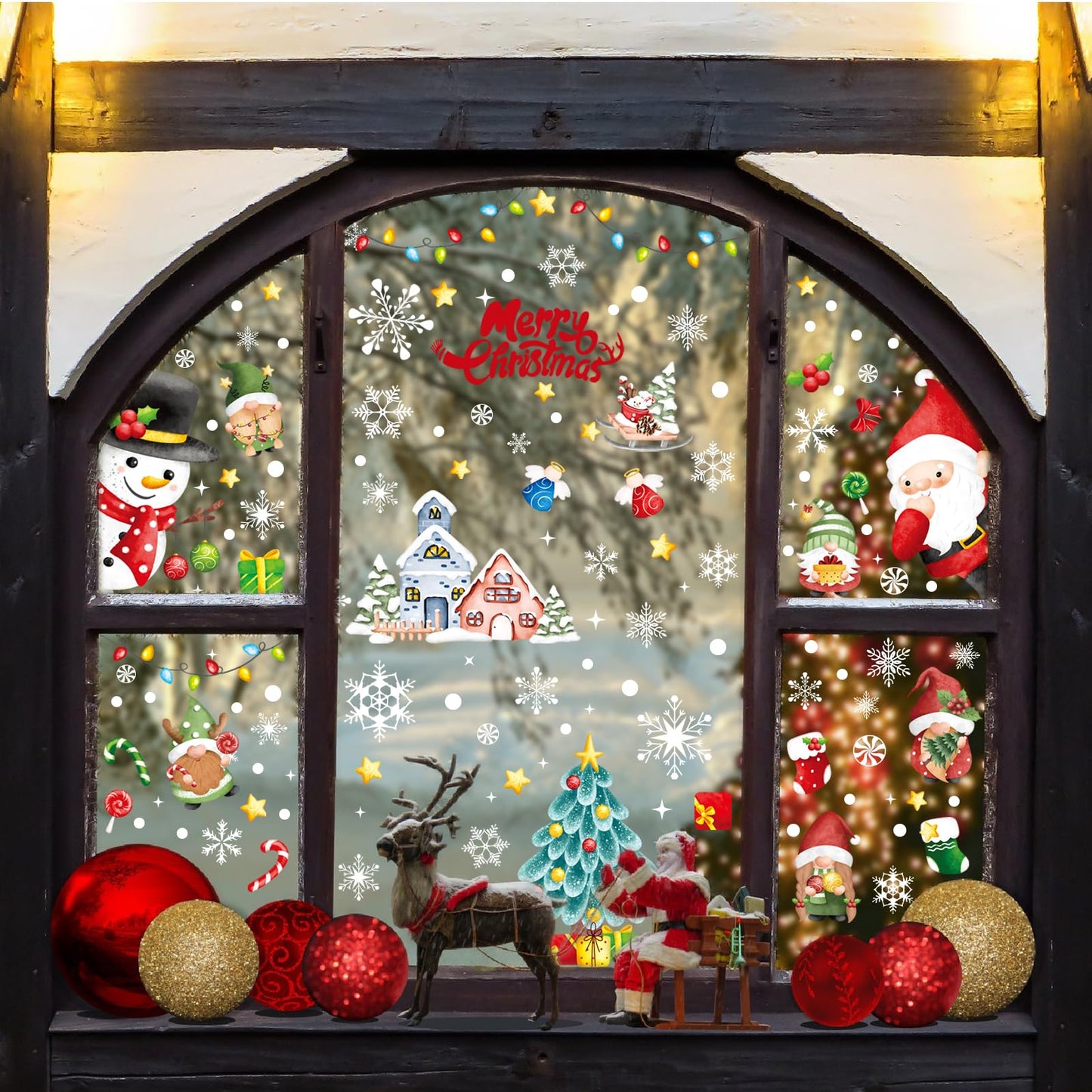 AOWDIAO Christmas Decorations 210 Pcs Christmas Window Clings for Glass Double-Side Reusable Cute Winter Holiday Window Stickers Decals Kids Home Decor