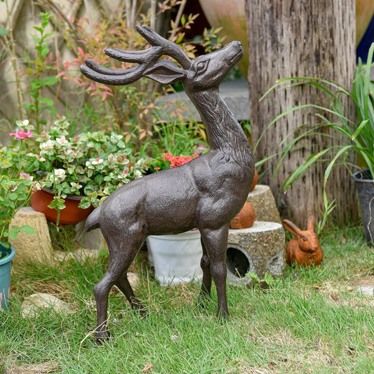 Sungmor 22" Tall Large Garden Deer Statue, Cast Iron Deer Sculpture, Solid & Strong Wild Animal Decoration for Indoor Outdoor Decor, Yard Deck Patio Porch Lawn Landscaping Figurine Gardening Ornament