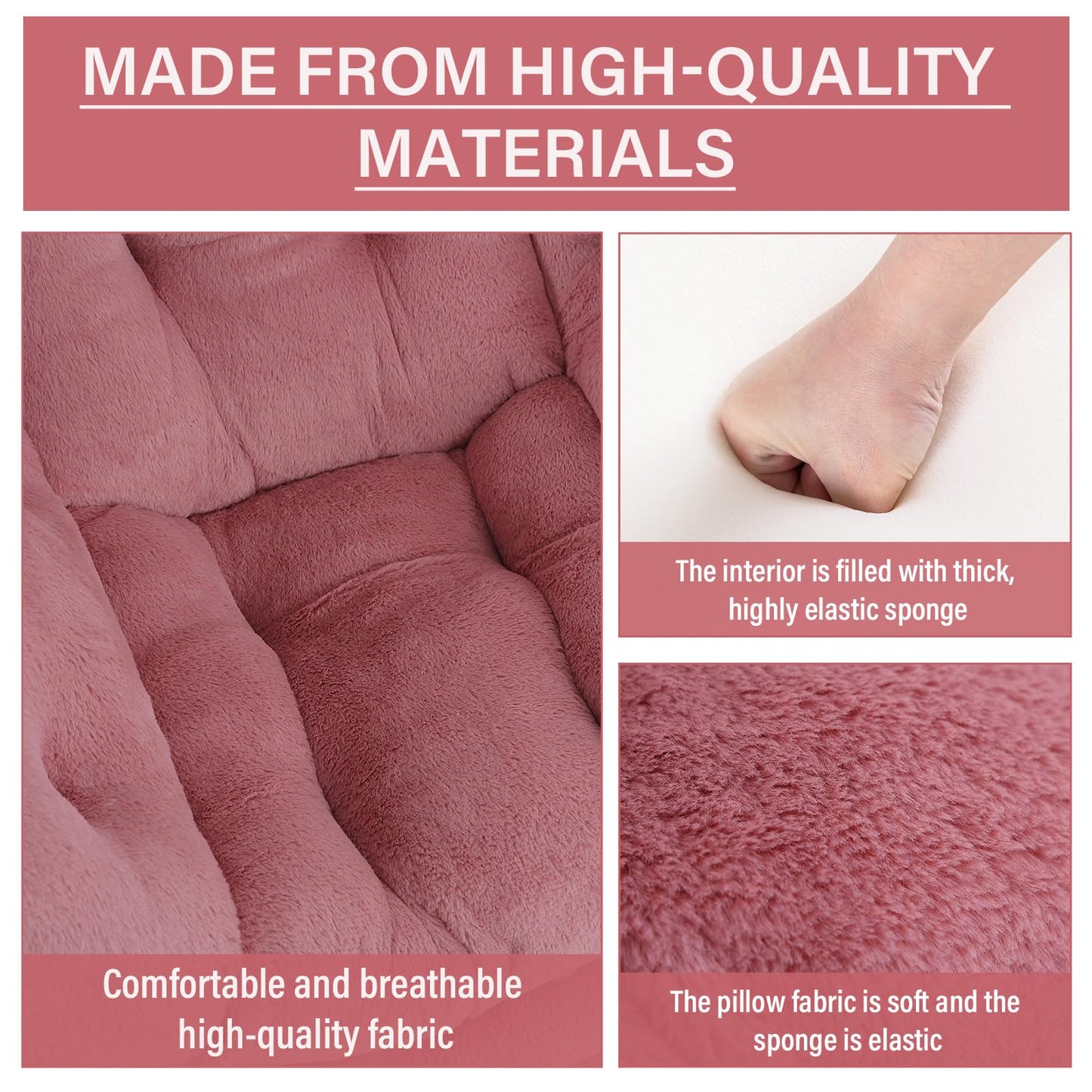 YOTATING Lazy Chair with Ottoman, Comfy Reading Lounge Chair with Footstool & Throw Pillow Modern with Armrests & Side Pocket for Living Room, Bedroom, Dorm Room, Plush Dark Pink