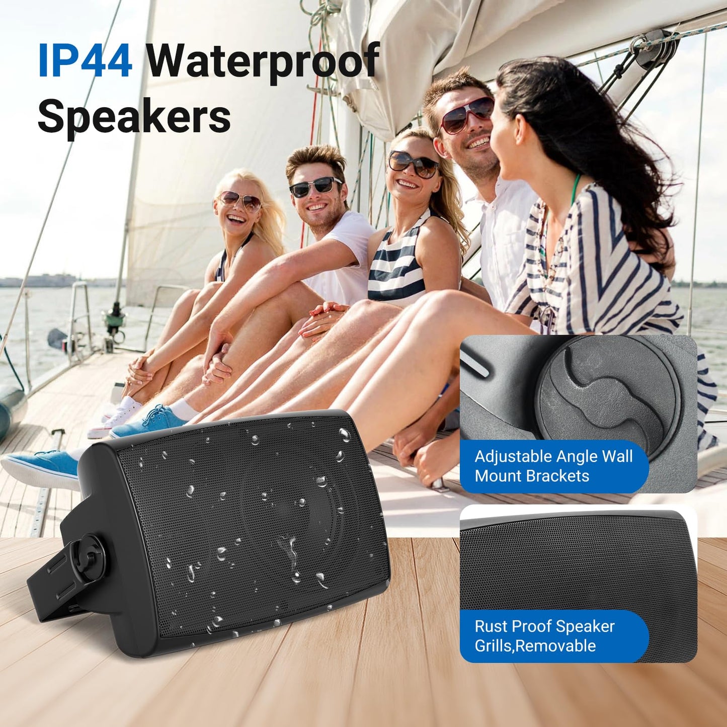 Herdio 5.25 Inches 300 Watts Outdoor Bluetooth Speakers, Bluetooth 5.3,TWS Stereo Paring,Wall Mount Speaker System Waterproof Suitable for Patio Home Poolside Deck Backyard (Pair, Black)