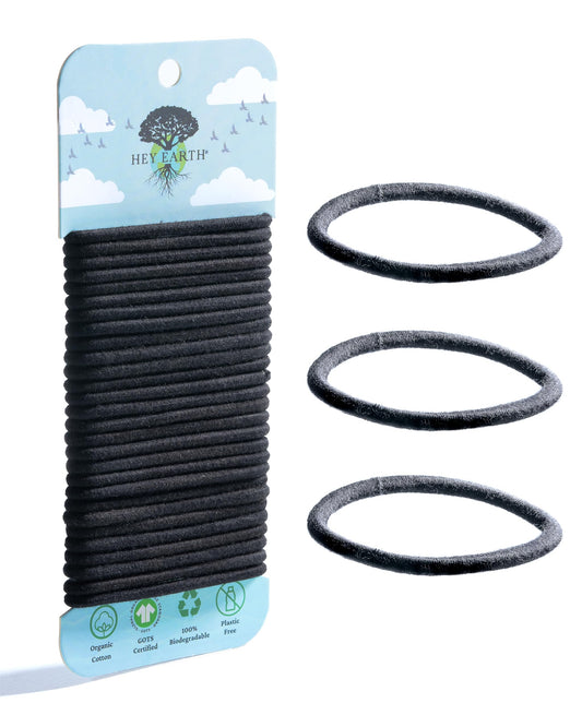 Hey Earth® - Biodegradable + Plastic Free + Organic Cotton Hair Ties for Men, Women, and Children - Sustainable Eco-Friendly for ALL Hair Types - Gentle with No Slipping or Snagging