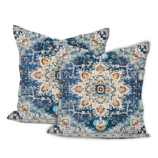 infenhiy Throw Pillow Covers Pack of 2 Double-Sided Printing Home Indoor and Outdoor Sofa Bed Decor 18 x 18 Inch pillowcover (Blue Light Blue Bohemian Pattern, 18x18Inch)