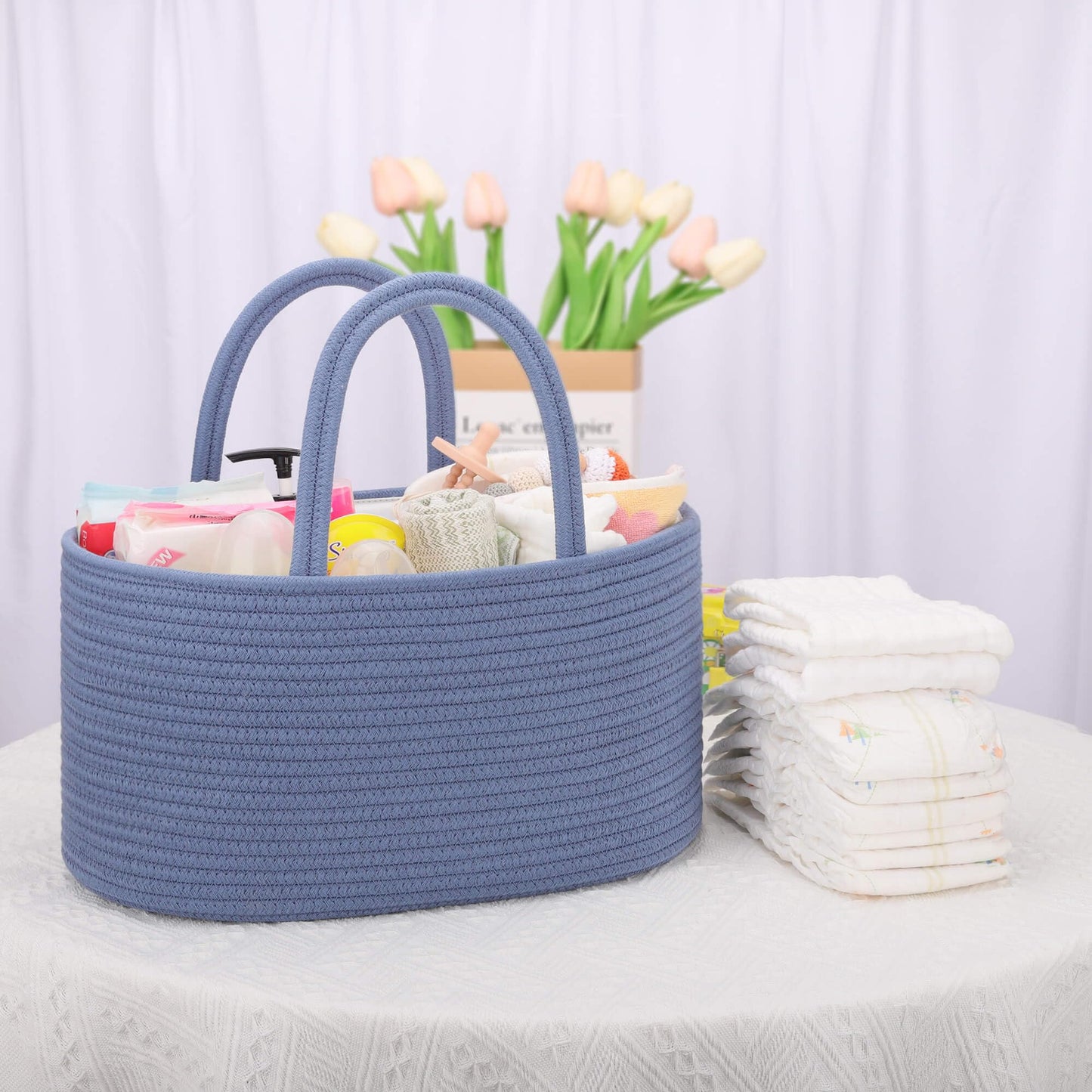 COMSE Baby Diaper Caddy Organizer, Car Caddy, Diaper Change Organizer, Gift Baskets Empty, Portable Tote Bag with Divider, Baby Shower Gifts Newborn Essentials Registry Must Have, Folkstone Gray