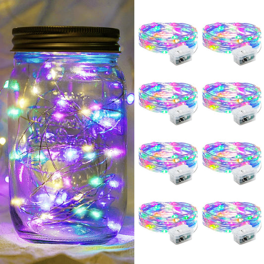 chzk 8 Pack LED Fairy Lights Battery Operated, 7Ft 20LED Mini Twinkle String Waterproof Firefly Starry Moon Lights for Mason Jars Wedding Christmas Party Bedroom Decor