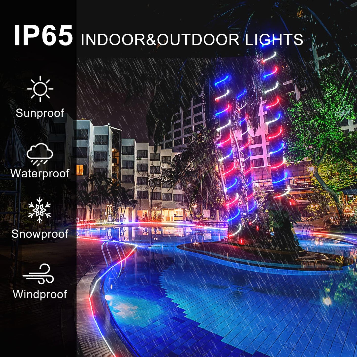 4th of July Decorations outdoor Lights, 50ft 600LED Red White and Blue Rope Lights Patriotic Rope Lights Plug in 8 Modes Remote Timer with Memory for Independence Day Memorial Day National Day