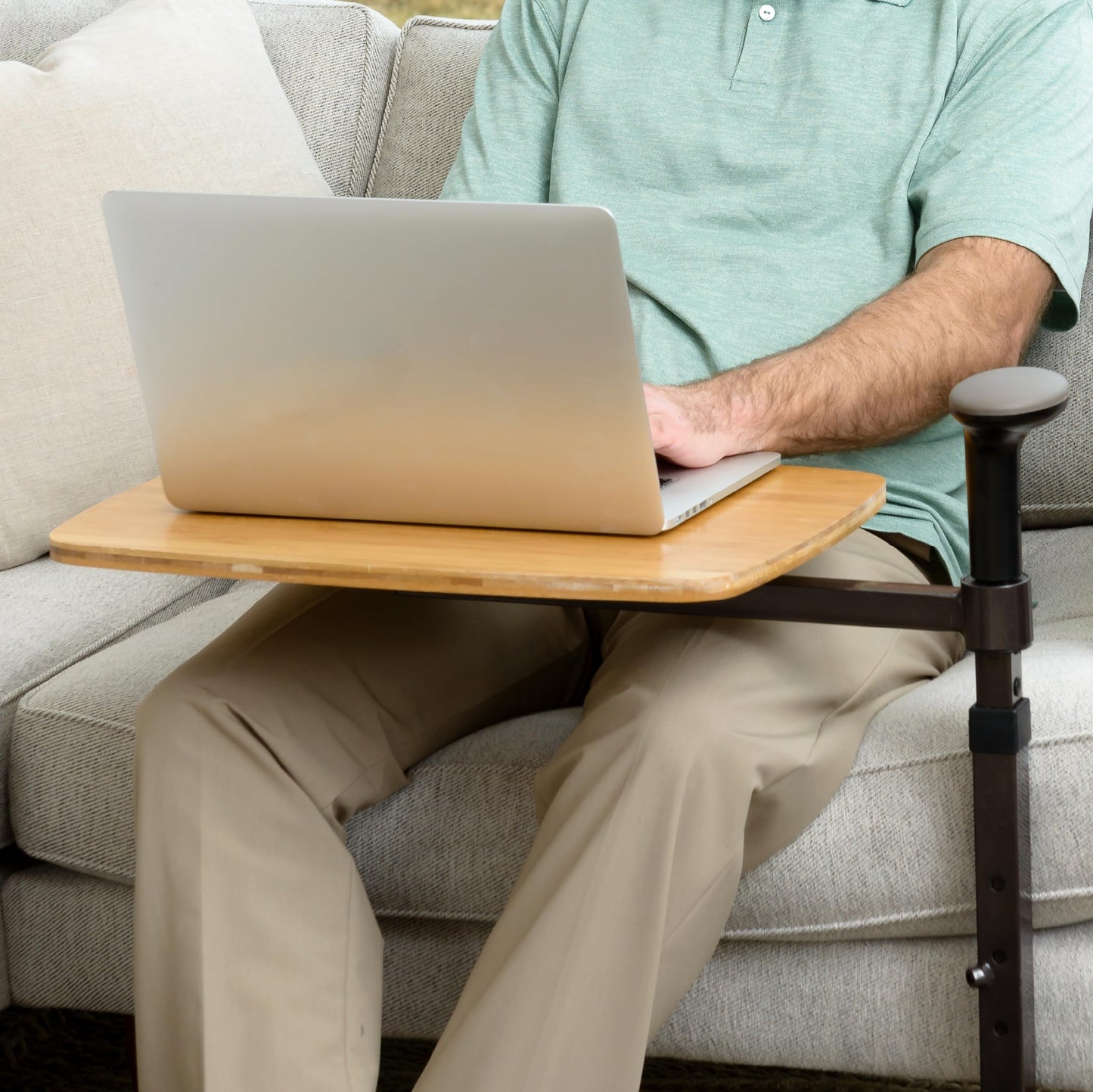 Stander Omni Tray Table, Adjustable Recliner Swivel TV Tray with Standing Handle for Adults, Seniors, and Elderly, Bamboo Laptop Desk for Chairs and Couches, Mobility Aid Sit and Stand Lift Assist