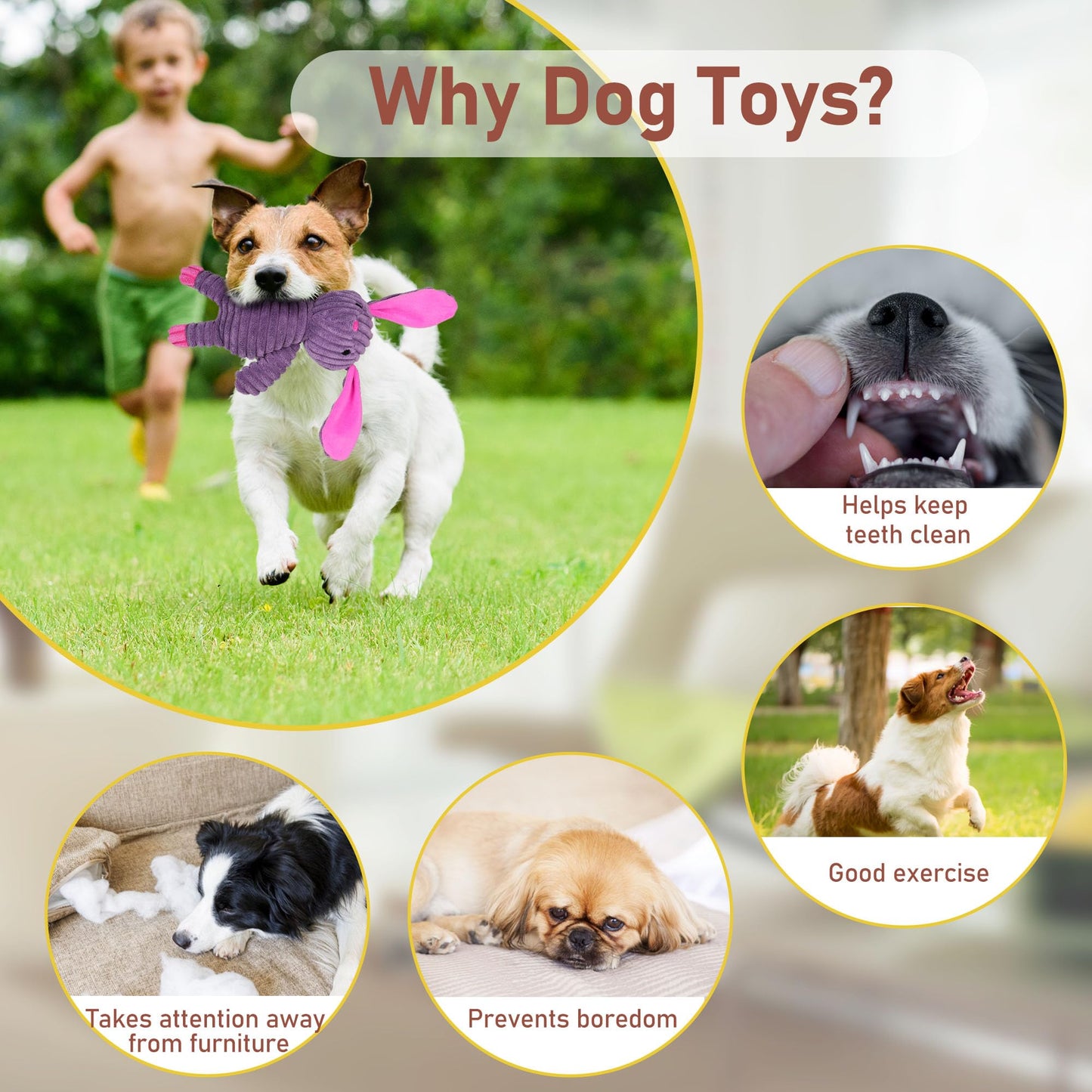 Prime Pets Dog Toys, 5 Pack, Plush Dog Squeaky Toys, Assortment Value Bundle Animal Pet Toy for Small Medium Large Dogs, Stuffed Puppy Chew Toy