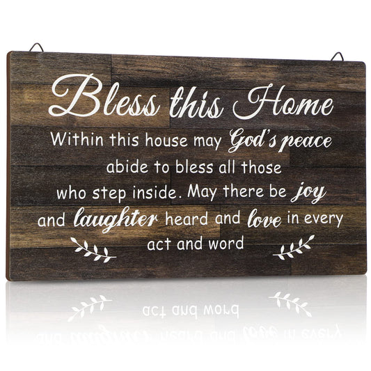 Yalikop House Warming Gifts New Home Bless This Home Wall Decor House Blessing Plaque Farmhouse Entryway Sign Wood Rustic Sign for Living Room Bedroom Homeowner Gift Decor(13.8 x 11 Inches,Brown)