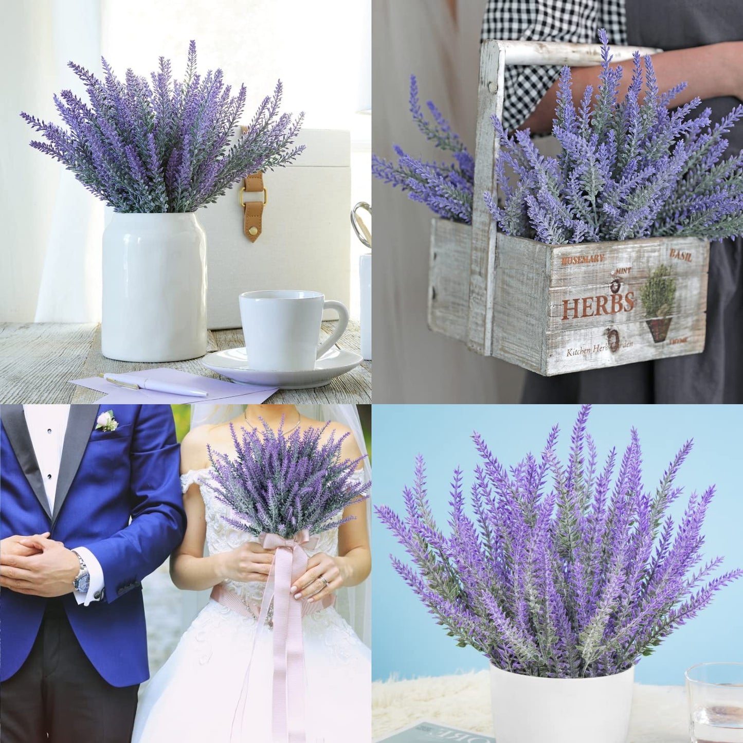 Ouddy Decor 12 Bundles Artificial Lavender Fake Flowers Faux Plastic Plants for Home Wedding Kitchen Garden Patio Window Box Office Table Centerpieces Indoor Outdoor Decor, Gray Purple