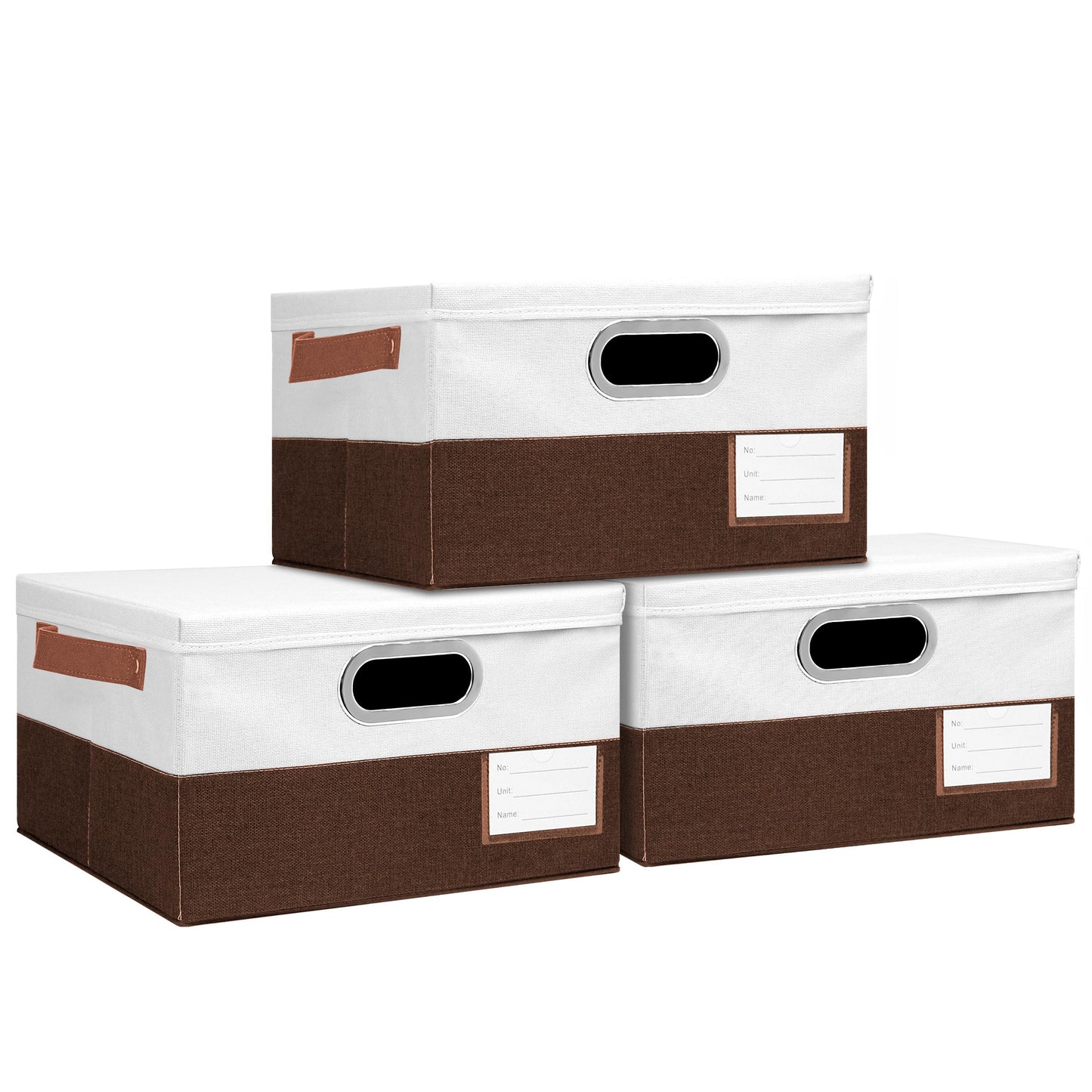 Foldable Fabric Storage Boxes with Lids, Collapsible Versatile Bins Baskets Cubes with Handles for Easy Organization in Closet, Living Room, and Bedroom (Brown & White, 3PCS/11.4*8.6*6.7in)