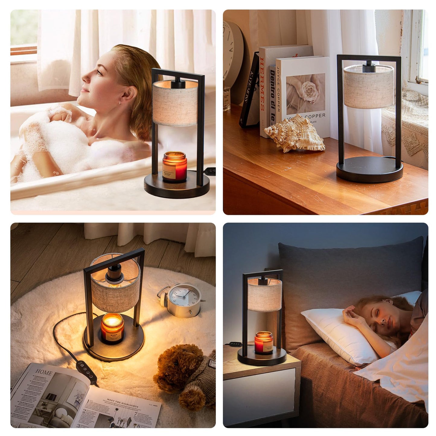 Candle Warmer Lamp with Timer, Electric Candle Warmer for Jar Candles, Dimmable Warming Light with 2 Bulbs, House Warming Gifts Bedroom Home Living Room Decor, Gifts for Mom (Beige)