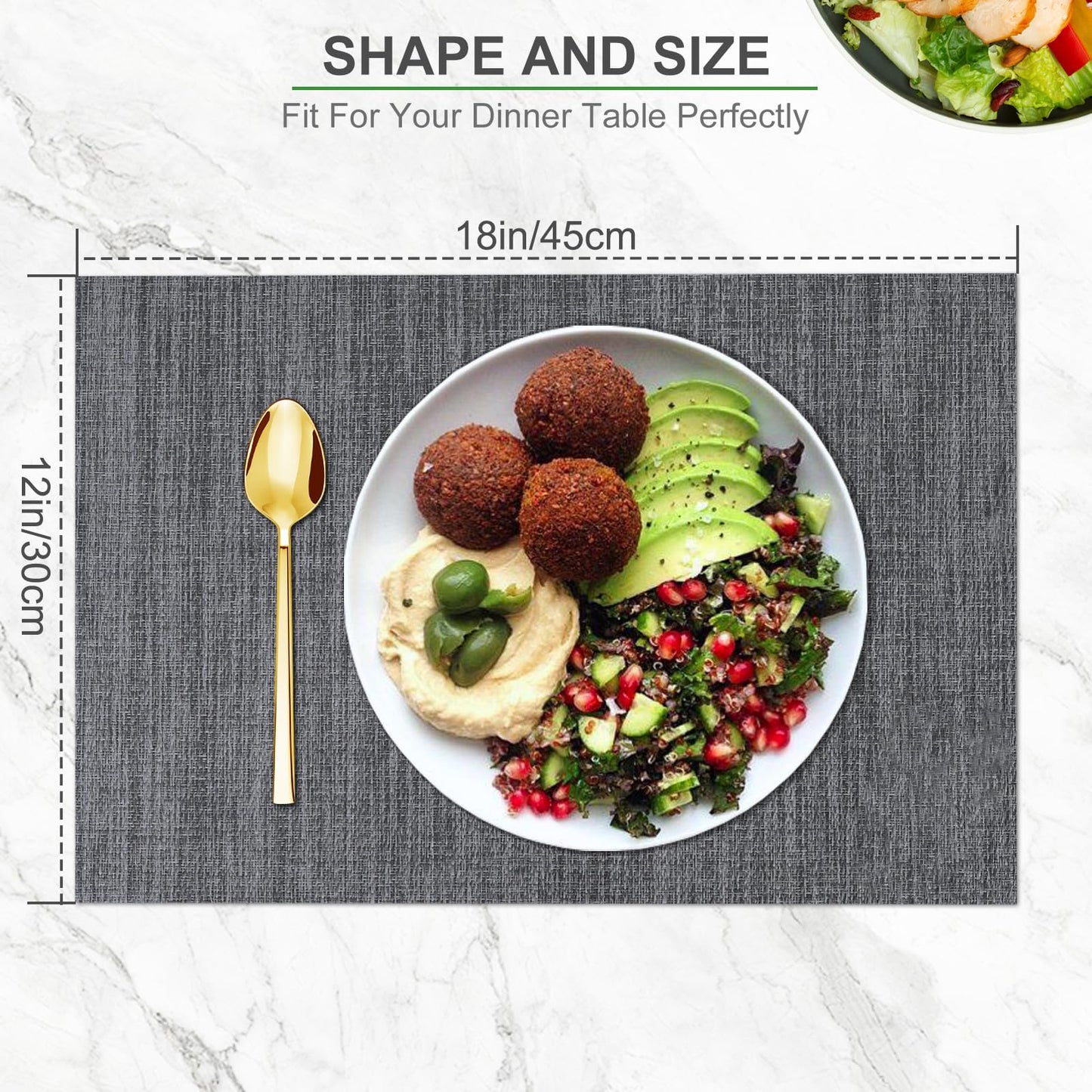 BETEAM Placemats Set of 6 Woven Vinyl Placemat for Dining Table Washable Wipeable Kitchen Place Mats Durable Indoor Outdoor Table Mats -01 Grey, 6 Pcs