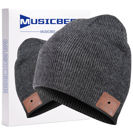 beanie Bluetooth, MUSICBEE Bluetooth V5.2 Wireless Knit Winter Cap, 24 Hour Play time, Built-in Microphone and HD Stereo Speakers(Charcoal