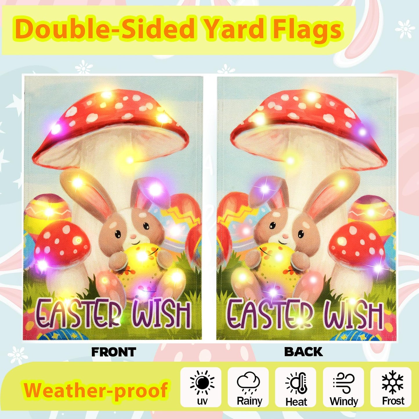 Solar Seasonal Garden Flags Set of 12, Lighted 12×18 Double-Sided Yard Flags for Outside Halloween Christmas Fall Thanksgiving Day Decorations Welcome Flag Outdoor Holiday Decor