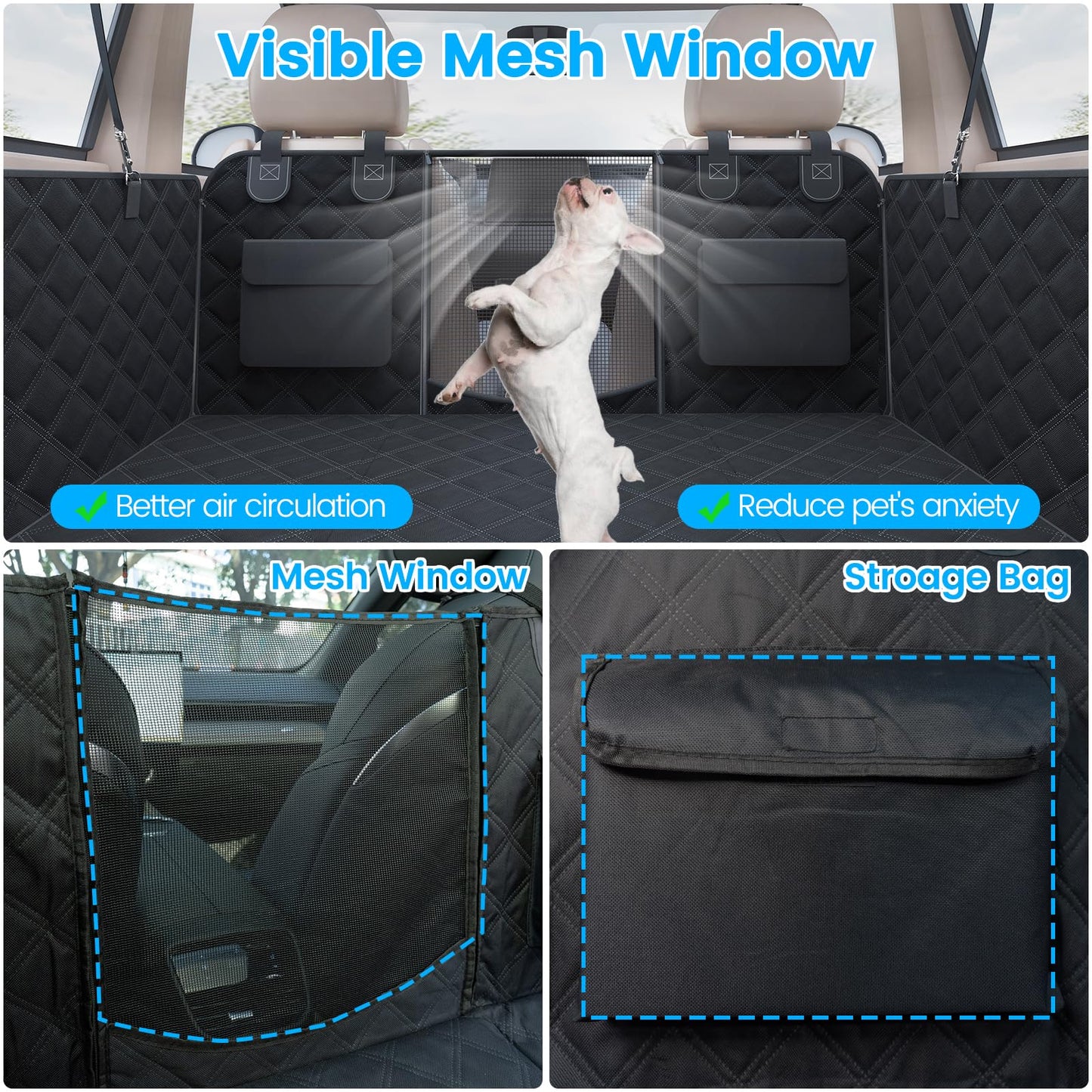 EcoZoro Dog Car Seat Cover for Back Seat, Waterproof Back Seat Extender Hard Bottom Holds 400lbs, Sturdy Dog Hammock for Car Pet Backseat Protector with Mesh Window, Dogs Car Bed for Car, SUV, Truck