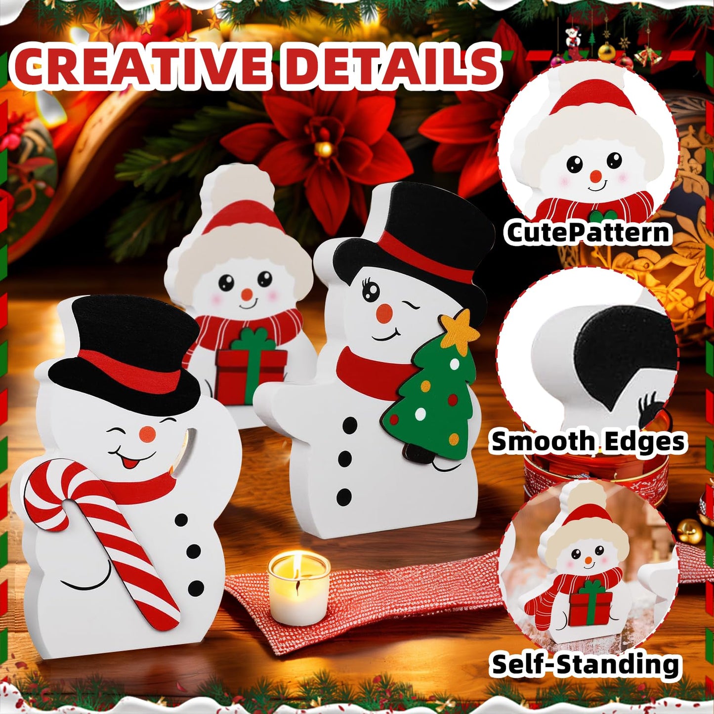 3PCS Snowman Christmas Decorations Indoor, Cute Snowman Winter Tiered Tray Decor Set, Christmas Centerpiece Ornaments Signs for Xmas Party Home Office Shelf Decor