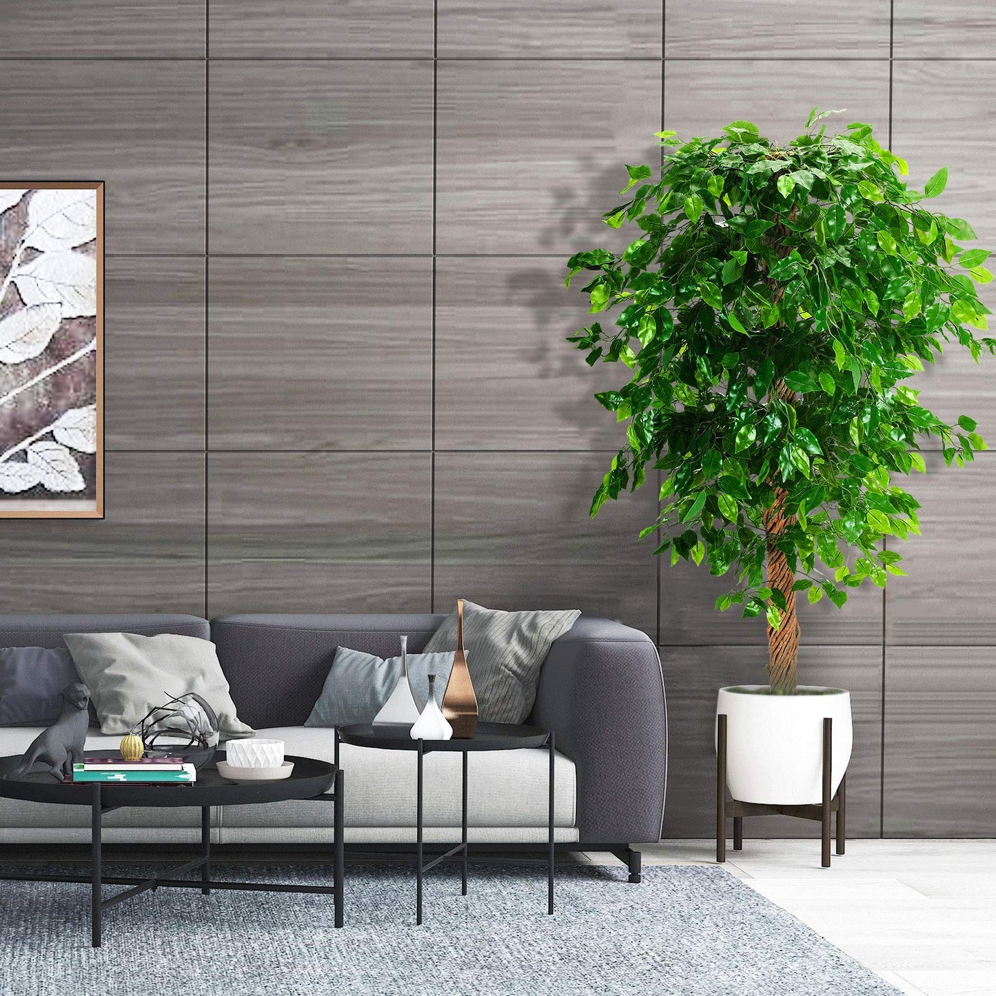 OXLLXO 6ft Artificial Ficus Silk Tree (72in) with Plastic Nursery Pot Faux Tree, Fake Plant for Office House Farmhouse Living Room Home Decor (Indoor/Outdoor)