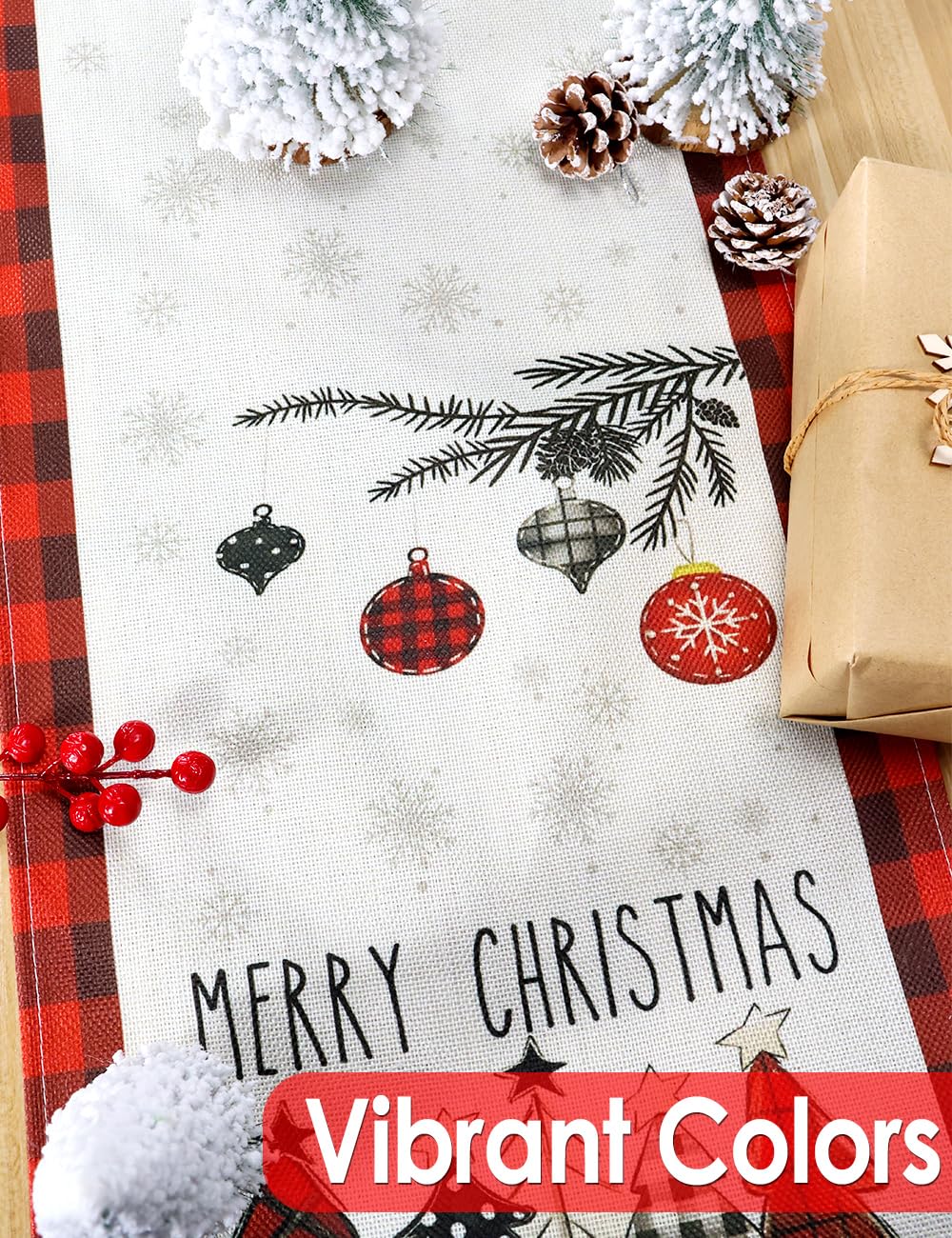 TOYPOPOR Set of 2 Christmas Table Runner, Including Buffalo Linen Christmas Trees Table Runner and Merry Christmas Snowman Table Runner for Xmas Holiday Winter Decoration Indoor Party Wedding - 72in