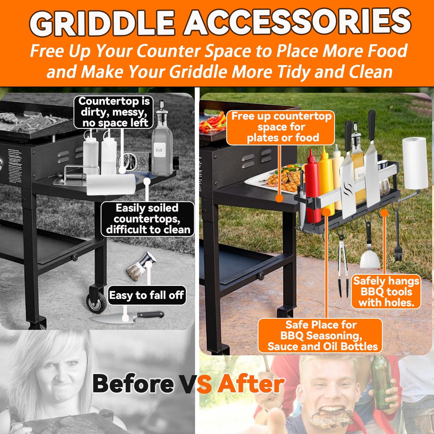 Bakbarbe Blackstone Griddle Caddy with Magnetic Tool Holder & Paper Towel Holder, Foldable Blackstone 22/28/36 Inch Griddle Accessories, Portable Space Saving Grill Caddy BBQ Accessories