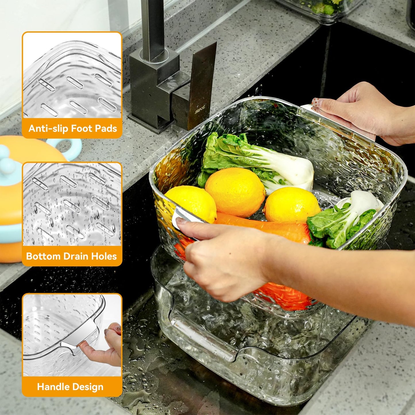 Taiuloo 6-Piece Colander Strainer Bowl Set, BPA-Free Plastic Fruit & Vegetable Washing Basket, Kitchen Colanders & Mixing Bowls for Pasta Berry Salad, 2/3.5/7QT