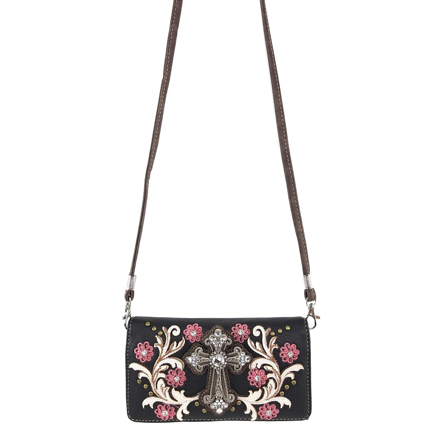 Zelris Western Cross Daisy Flower Women Conceal Carry Tote Handbag Purse Set (Colorful Black)